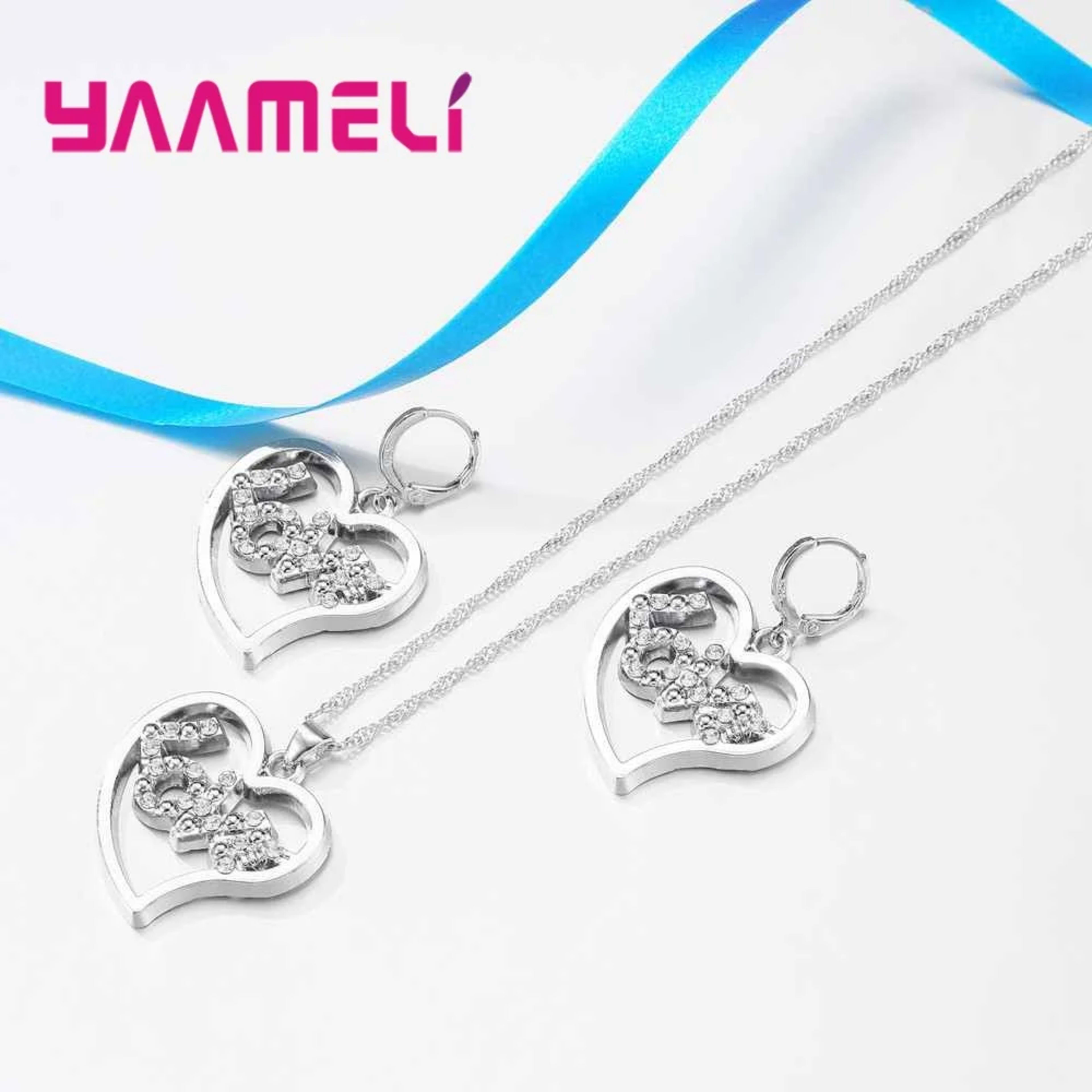 Trendy Jewelry Accessory Real 925 Sterling Silver Pendants Necklaces /Earrings Engagement Women Jewelry Sets 4