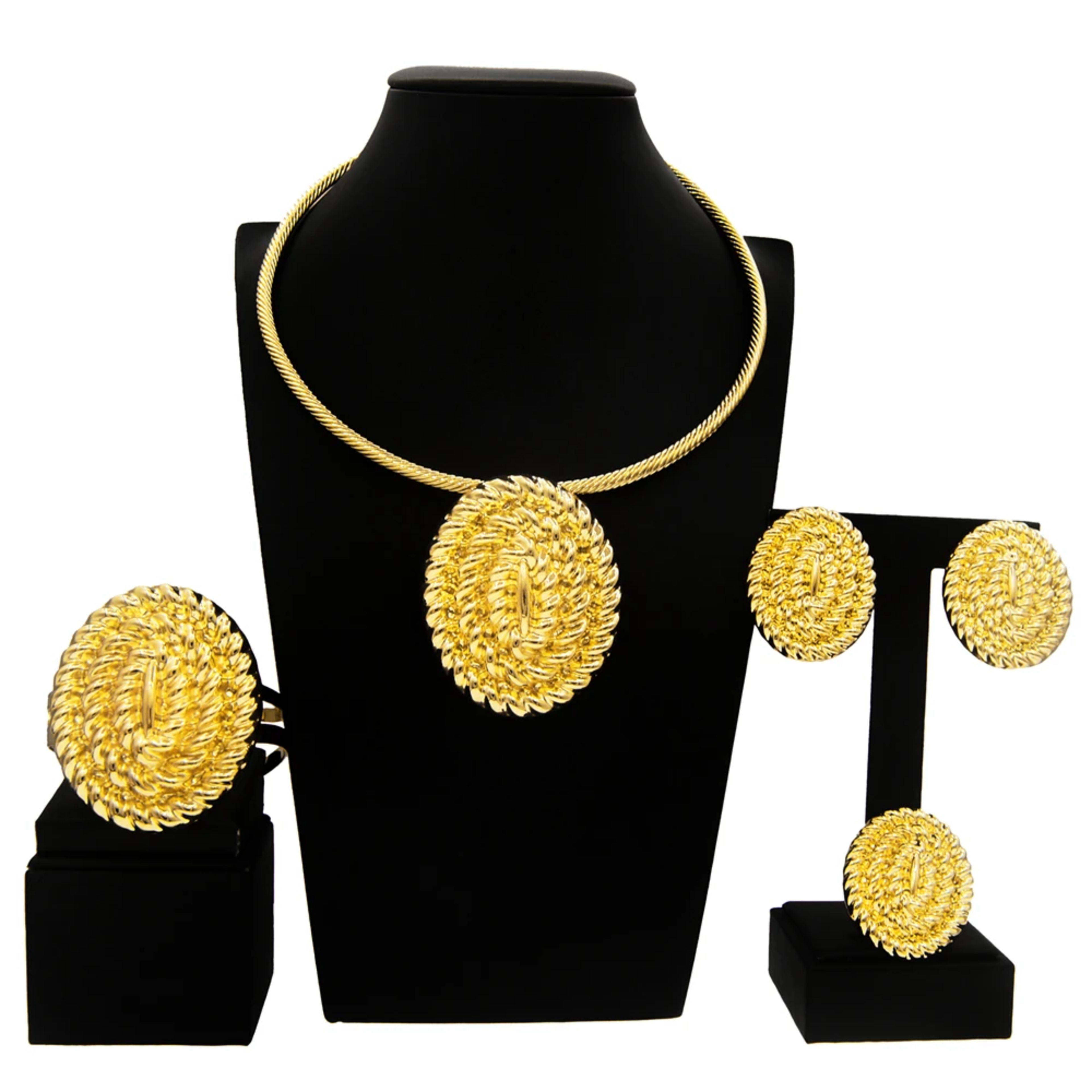 Jewelry Sets For Women Pendant Necklace Gold Plated Silver Simple Fashion Design Big Earring Bracelet Ring Sets Exquisit 6