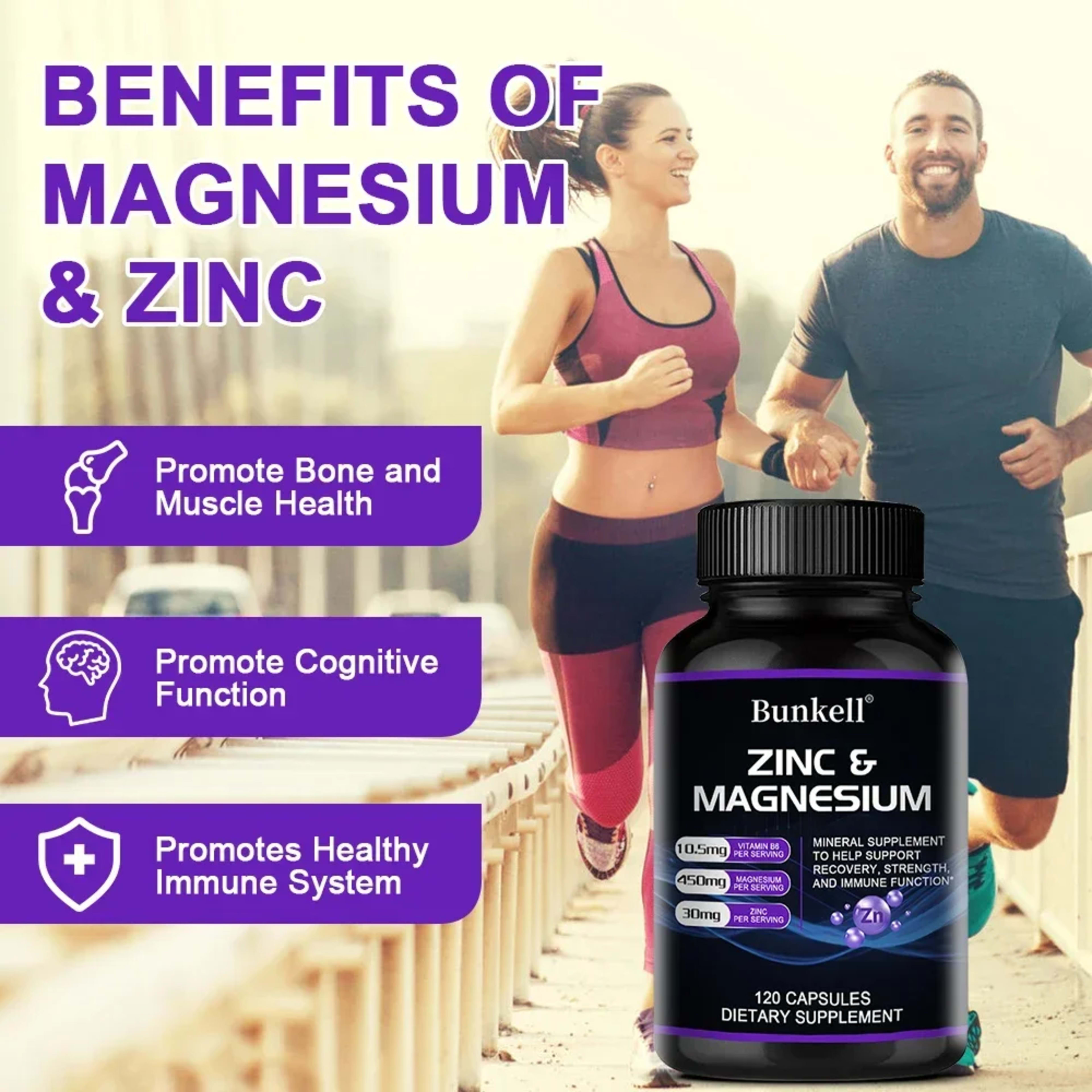 Zinc + Magnesium Supplement, Strong Bones, Teeth, Heart, Nerves, Enhance Immunity, Support Bone Density and Muscle Healt 2