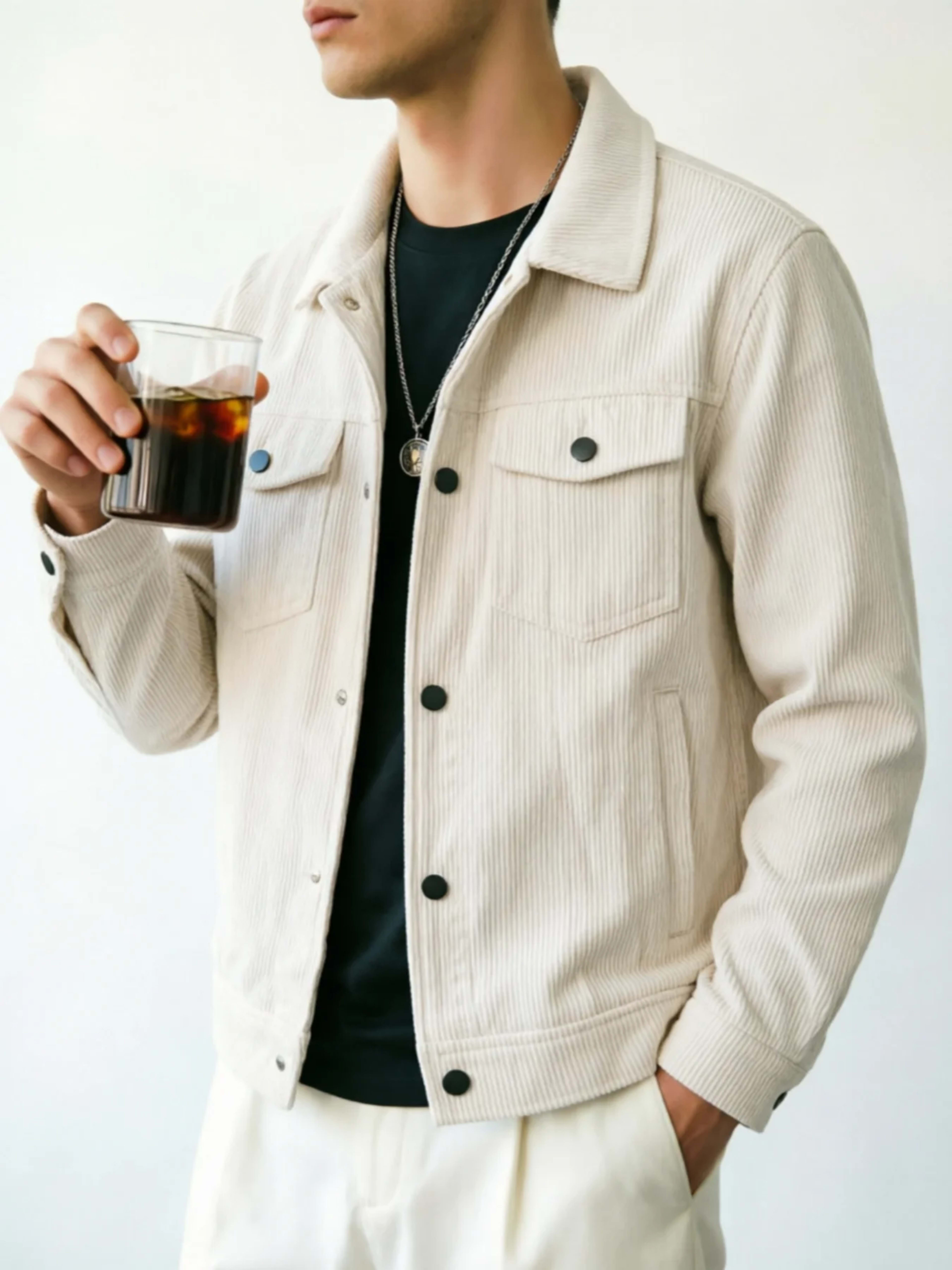 Men's Corduroy Jacket: Classic Collar Design, Multiple Colors Available, Loose Fit Comfortable and Versatile 3