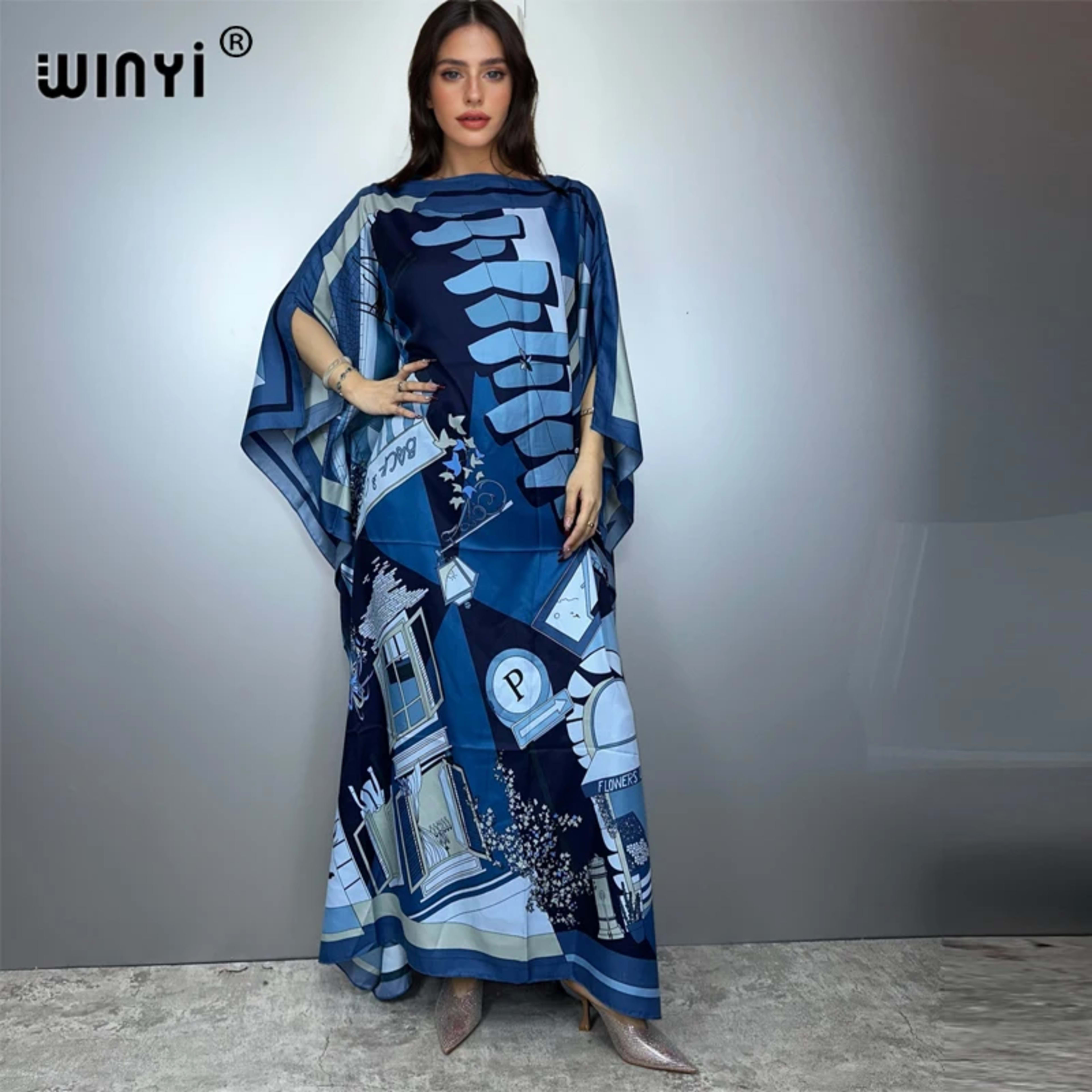 Printed Dresses For Women 2025 Fashion Design Loose Dress Batwing Maxi Long Femme Vestidos Summer Autumn Party Elegant D 14