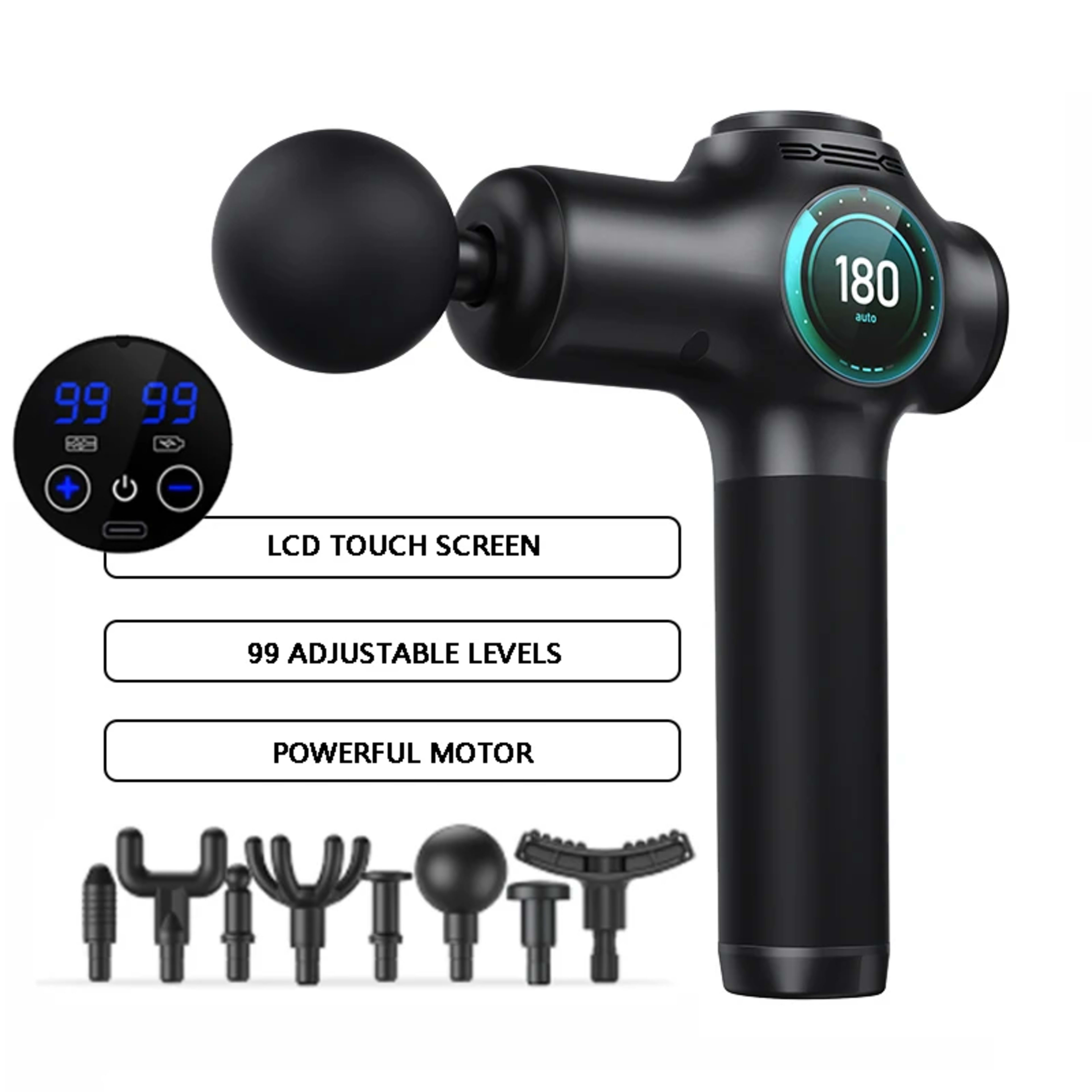 Massage  gun，Deep Tissue Massager Gun ，Percussion Massager for Pain Relief with 8 Massage Heads &99 Speeds