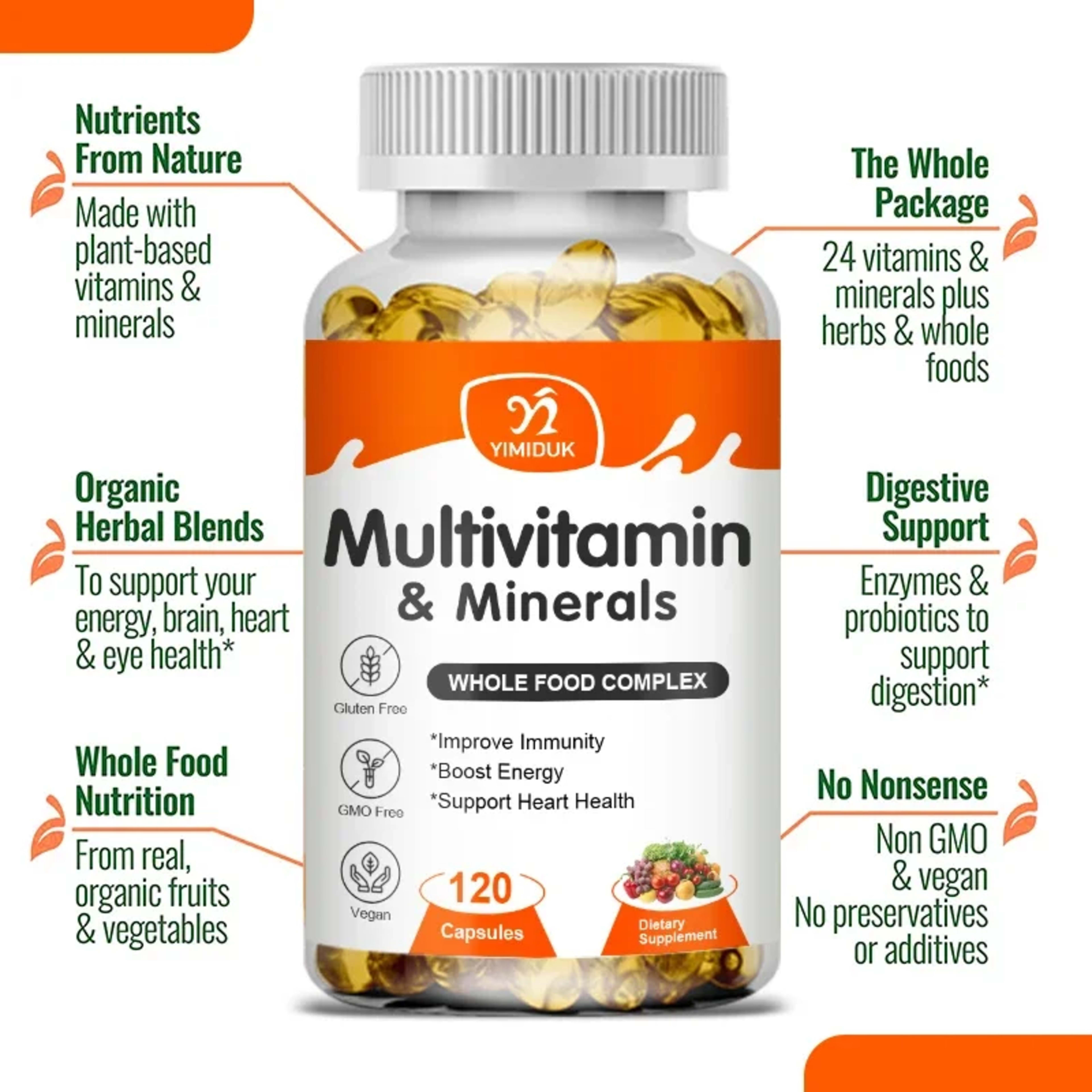 Multivitamin & Minerals Supplement,with Probiotics, Supports Digestive Health, Immunity, Heart Function, Energy & Antiox 5