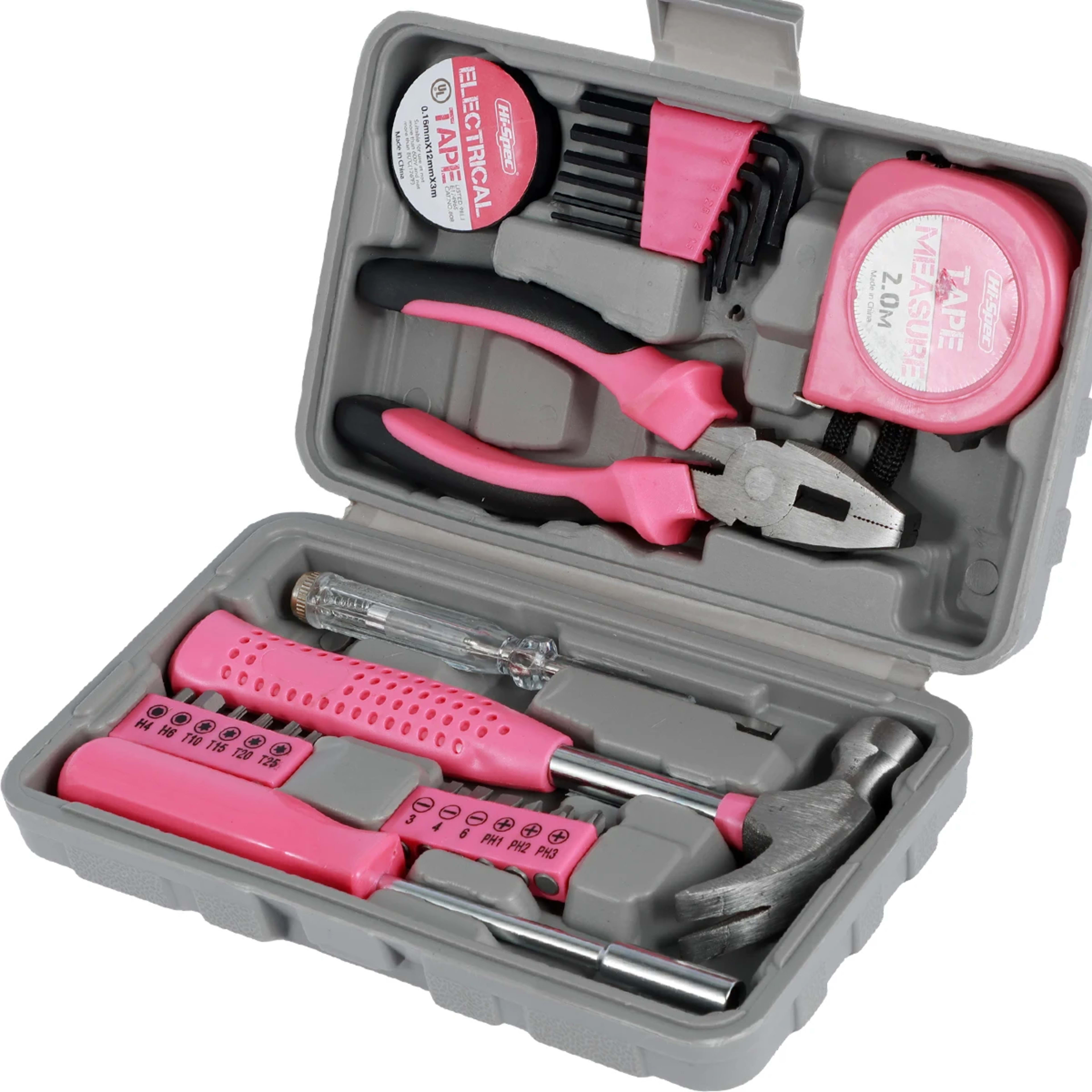 13/24Pcs Household Repair Tool Kit Multi-Purpose Pink Home Hand Tool Set with Storage Case Durable Hammer and Allen Key