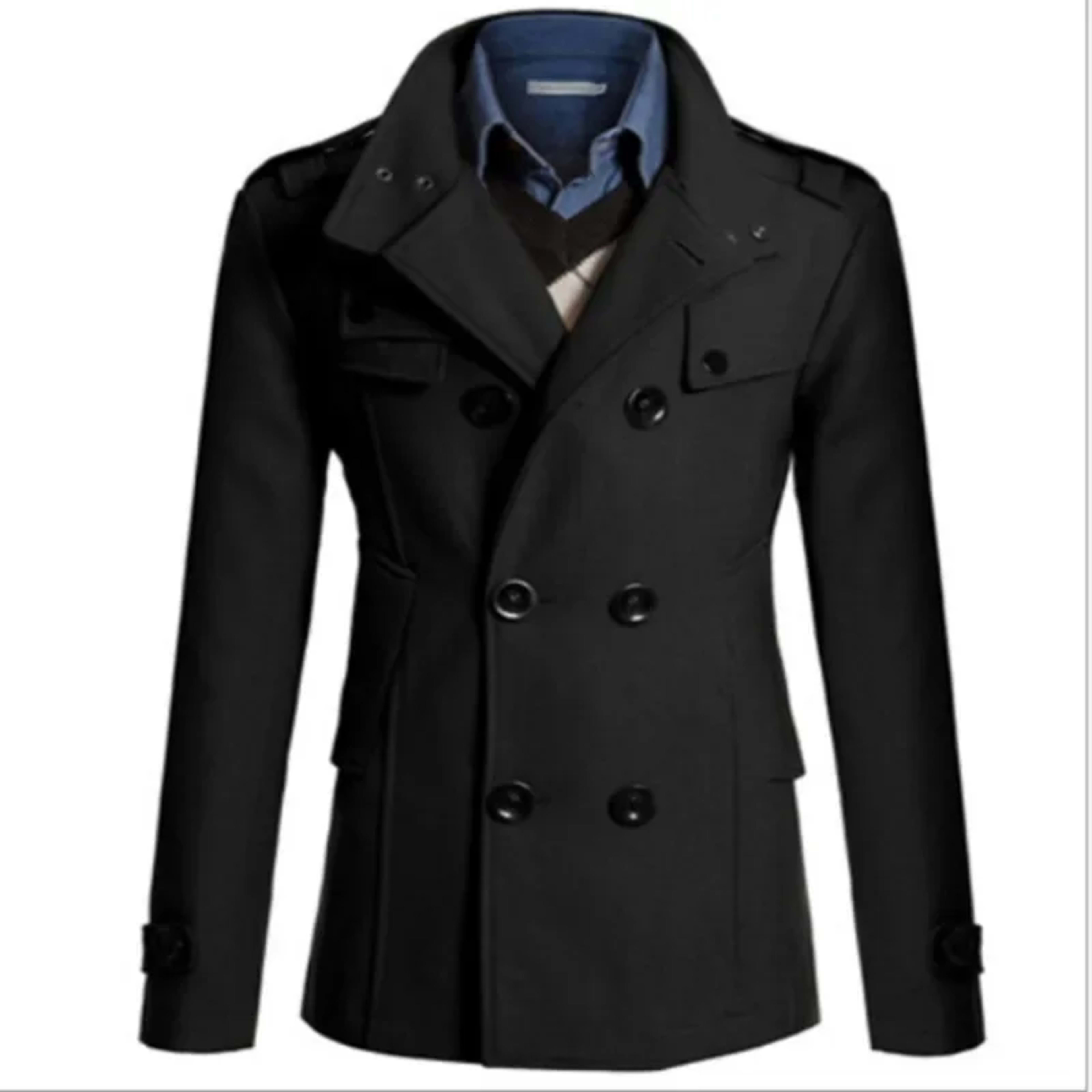 Men Casual Jacket Fall-Winter Outdoor Warm Windbreaker Fashion Lapel Double Breasted Gentleman Coat Daily Versatile Clot