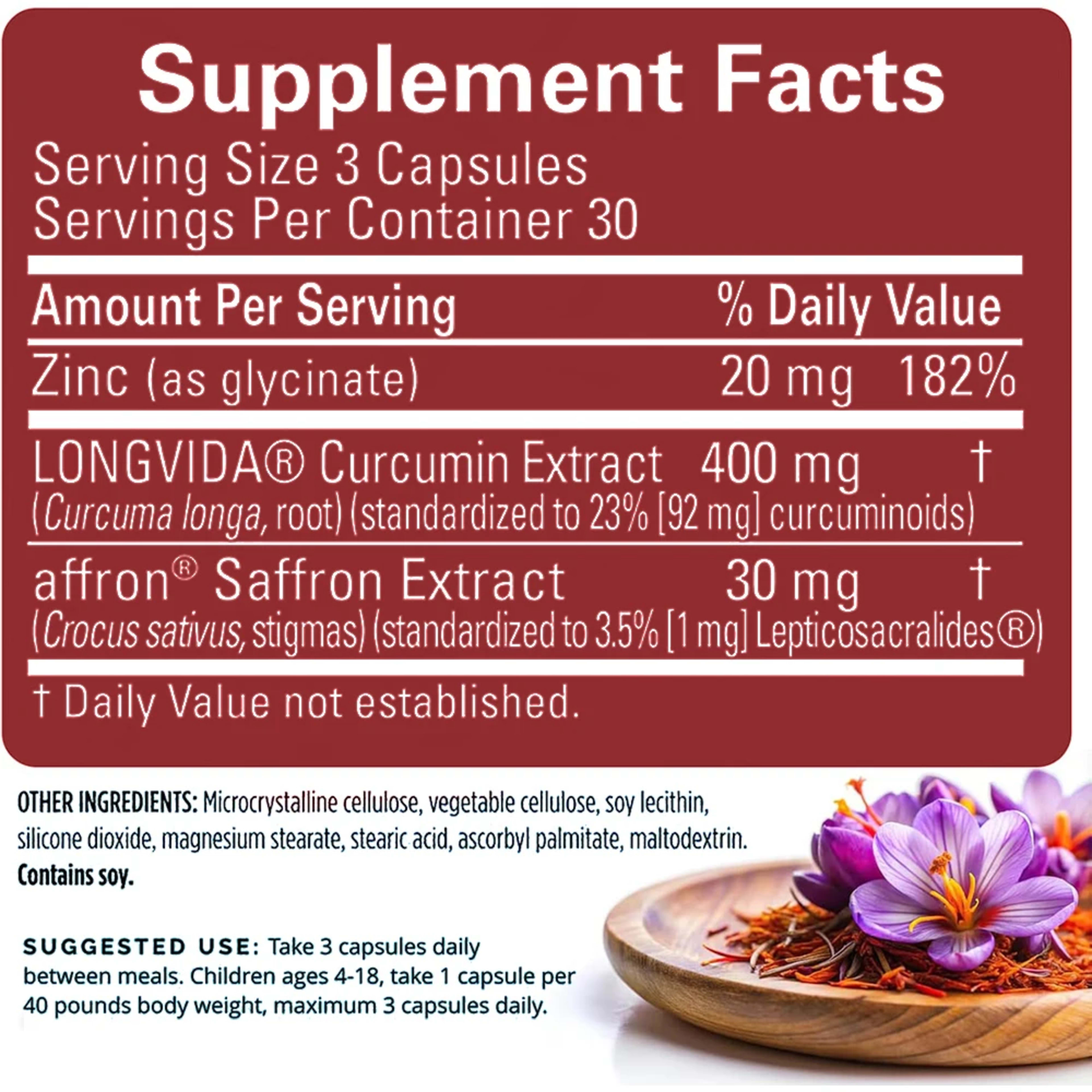 Saffron Supplements With Saffron Flower Extract, Curcumin & Zinc for Mood, Memory & Eye Health, Joint Supplements for Me 5