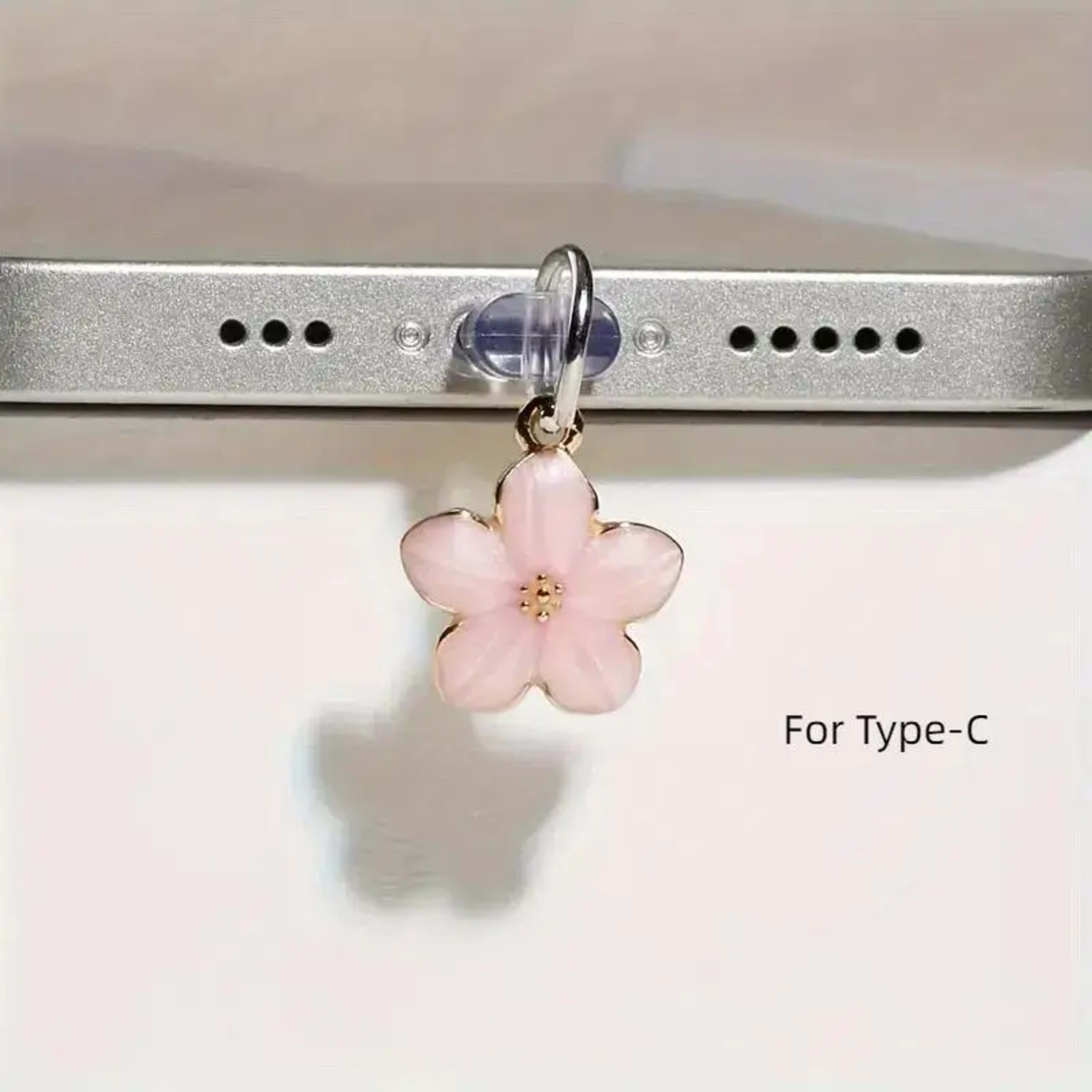 Sakura Flowers Phone Dust Plug Accessories Decoration Hanging Pendant For Phone Charging Port