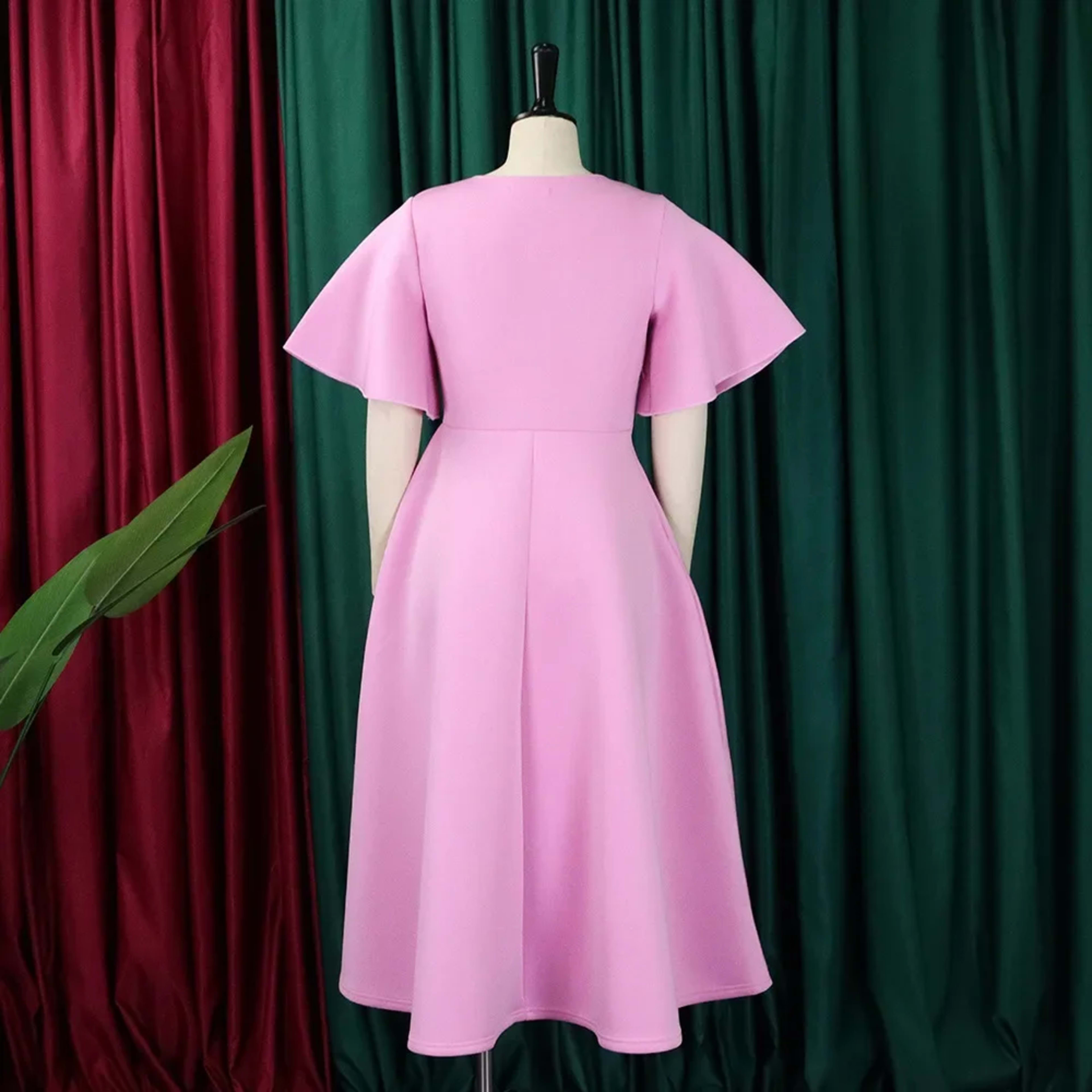 Elegant Dresses for Women V Neck Flare Sleeve High Waisted Pleated A Line Mid Calf Luxury Birthday Party Dinner Vestidos 4