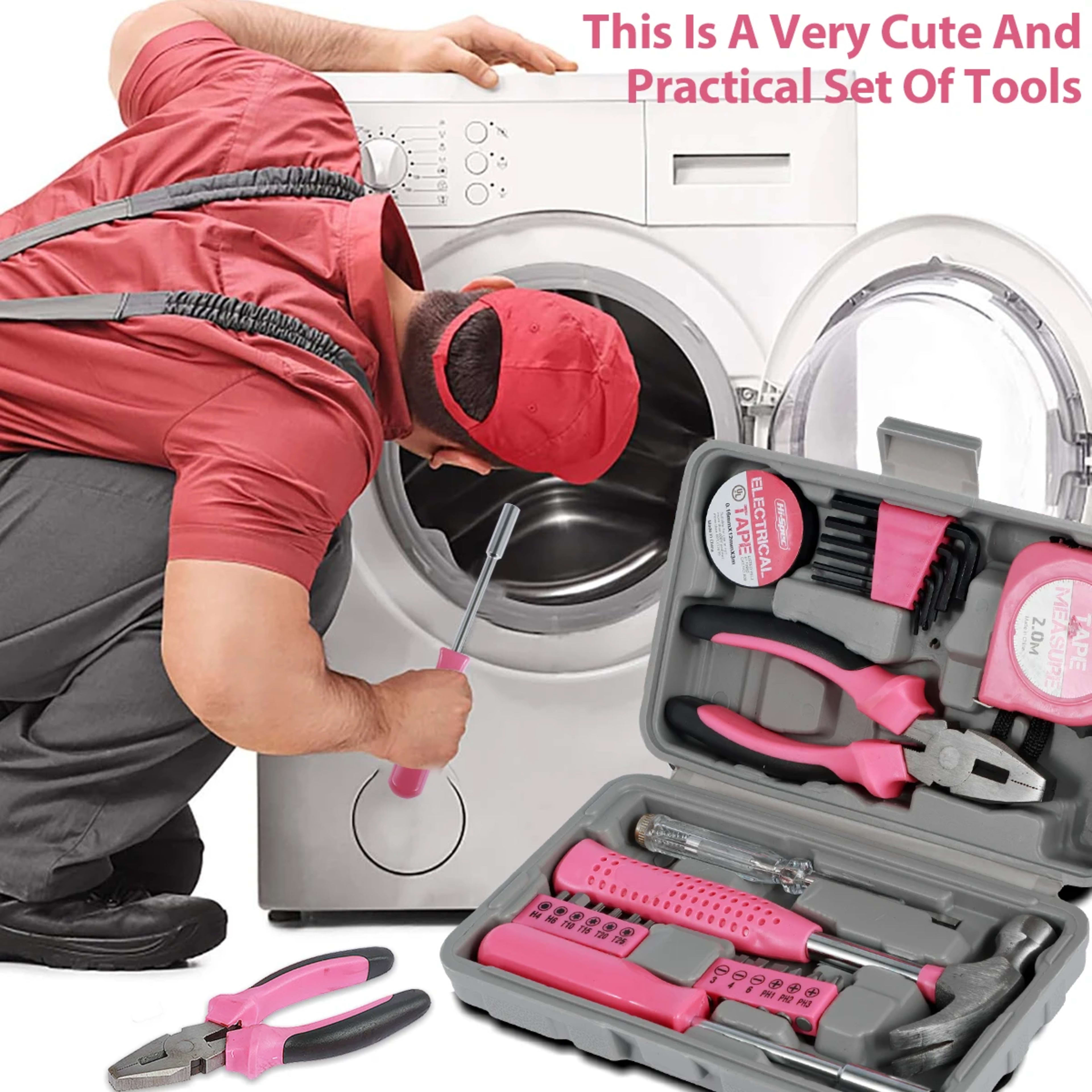 13/24Pcs Household Repair Tool Kit Multi-Purpose Pink Home Hand Tool Set with Storage Case Durable Hammer and Allen Key  3