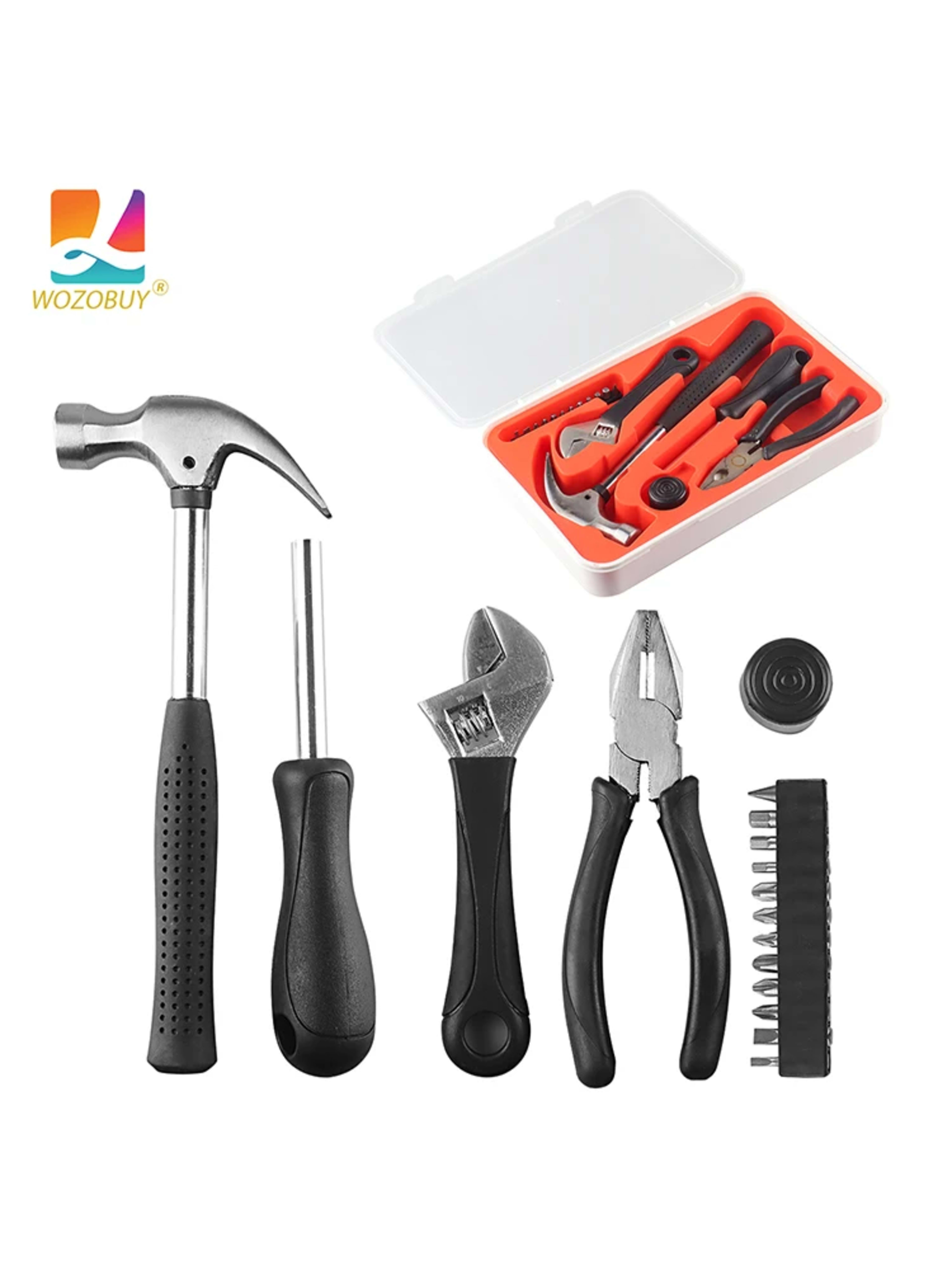Household hand Tools Set General House hold Hand Tool Kit with Plastic Toolbox Storage Case Used to Car repair And home  13