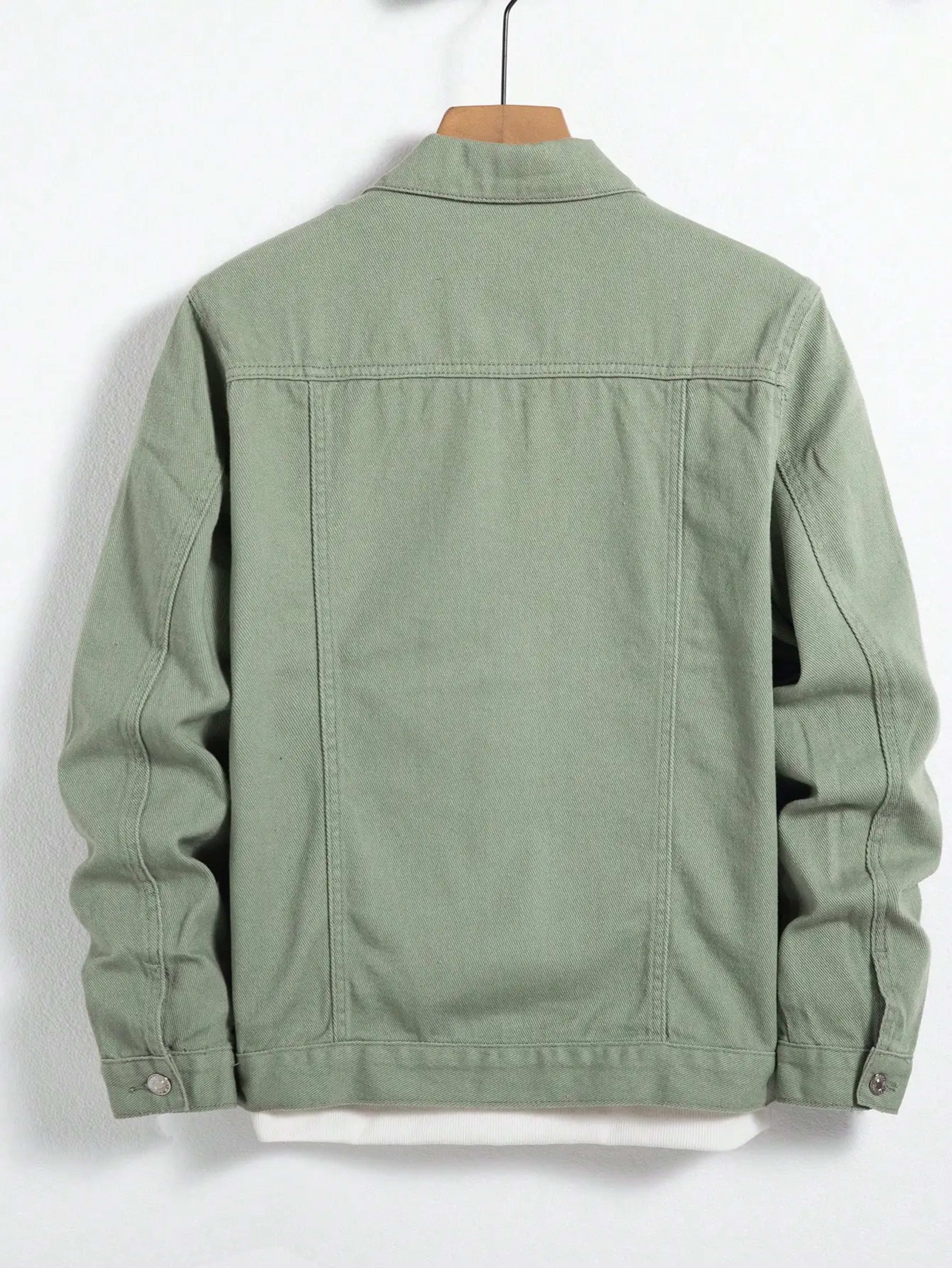 Men's denim jacket for spring and autumn. Green coat. Fashionable, trendy, simple style. For daily casual wear. 2