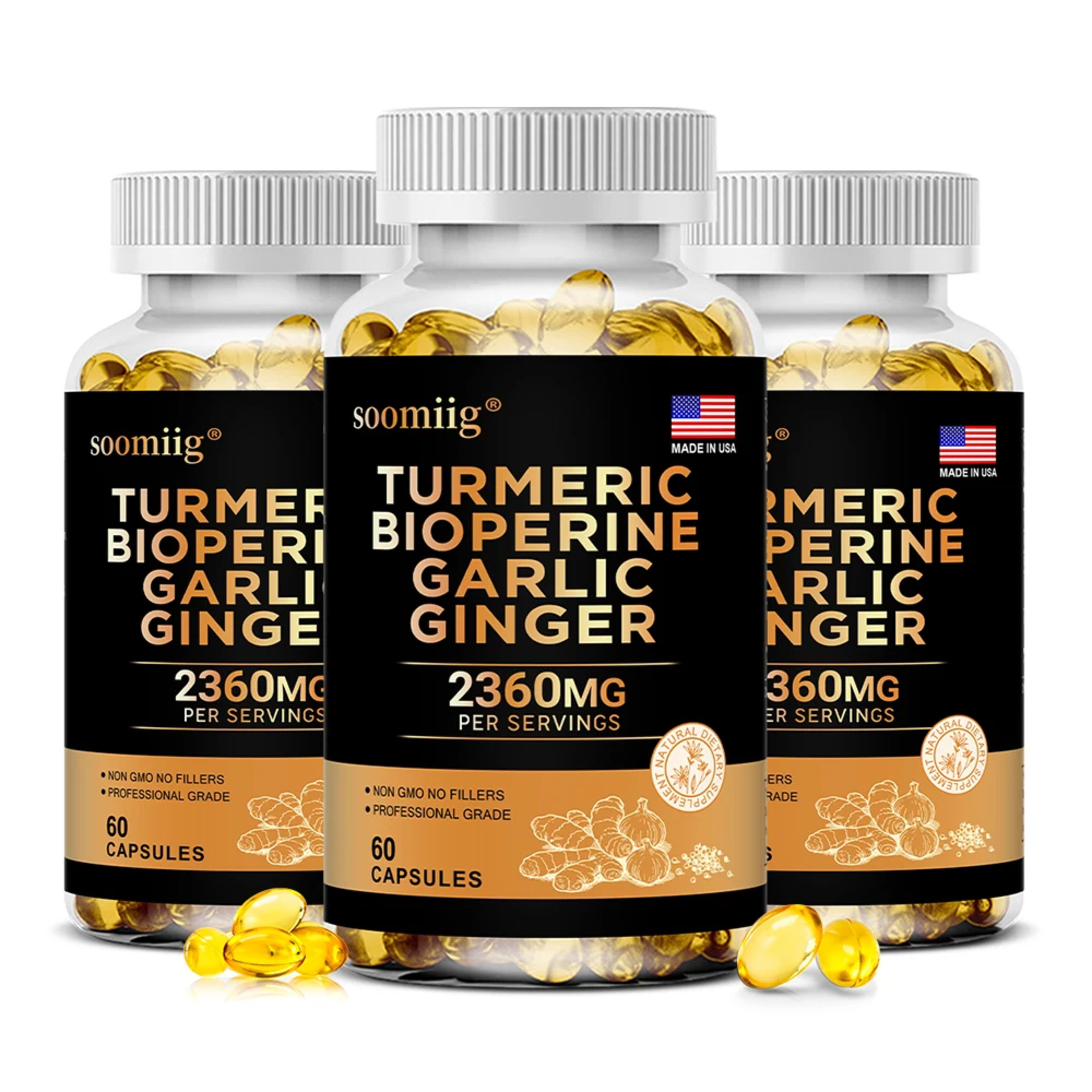 Turmeric Ginger Supplement with Garlic Curcumin Black Pepper, Support Joint Health, Promote Digestion, and Boost Immune  10
