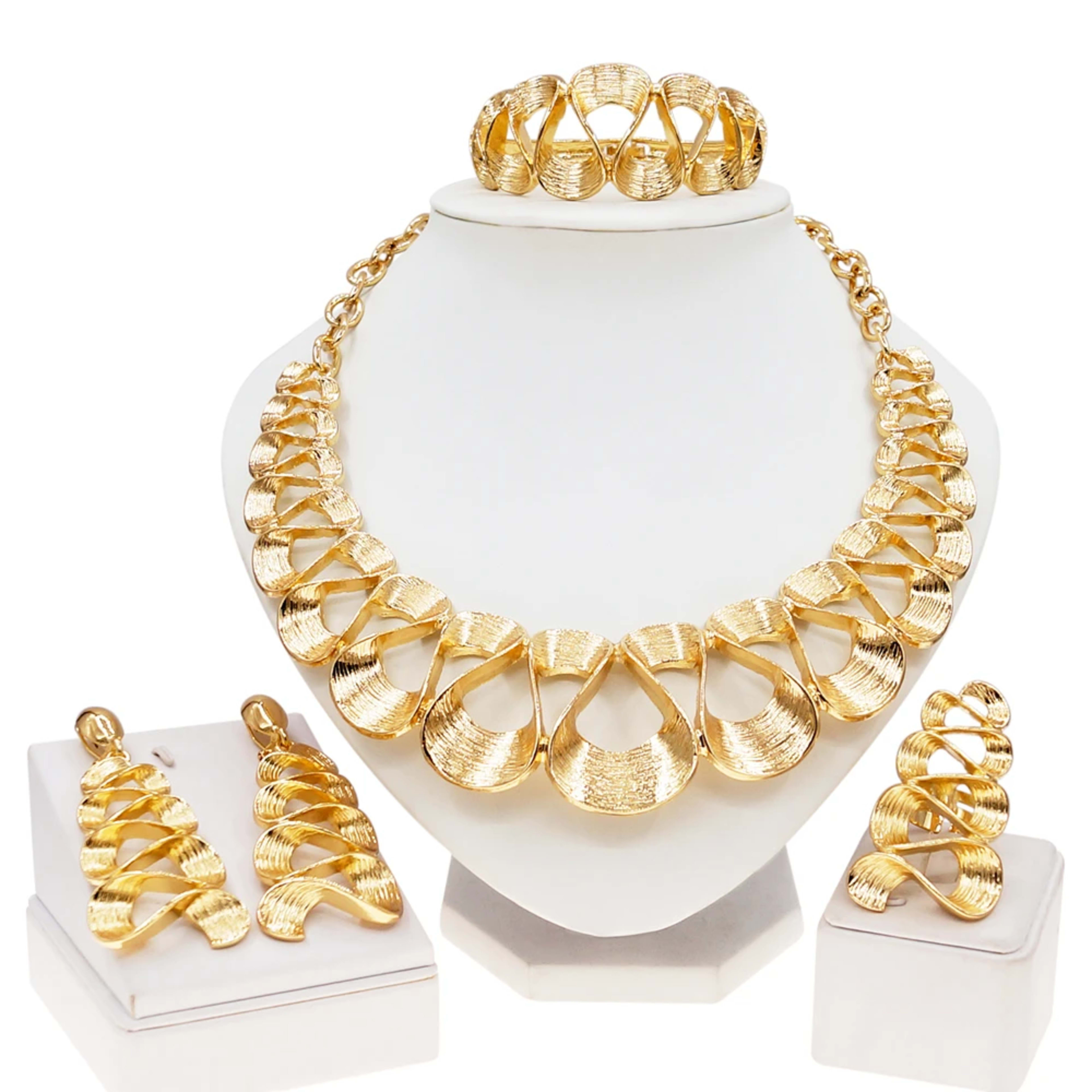 Jewelry Set For Women Gold Plated Wavy Design Fashion Delicate Pendant Necklace Earrings Wedding Holiday Women Jewelry G