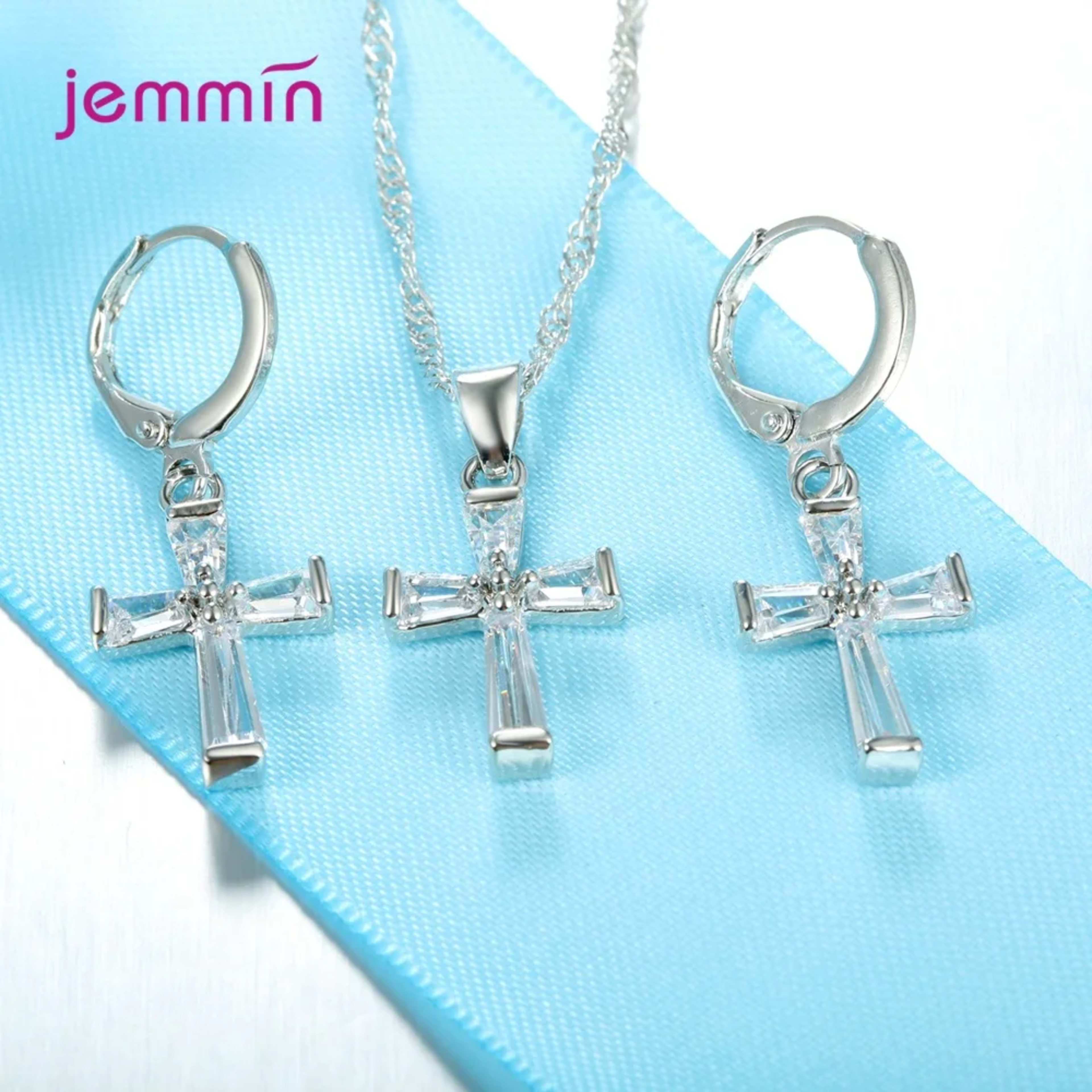 Fashion Jewelry Set For Women Girls 925 Silver  Jewelry Set Crossing Pendant Necklace Hoop Earrings Wedding Engagement 5