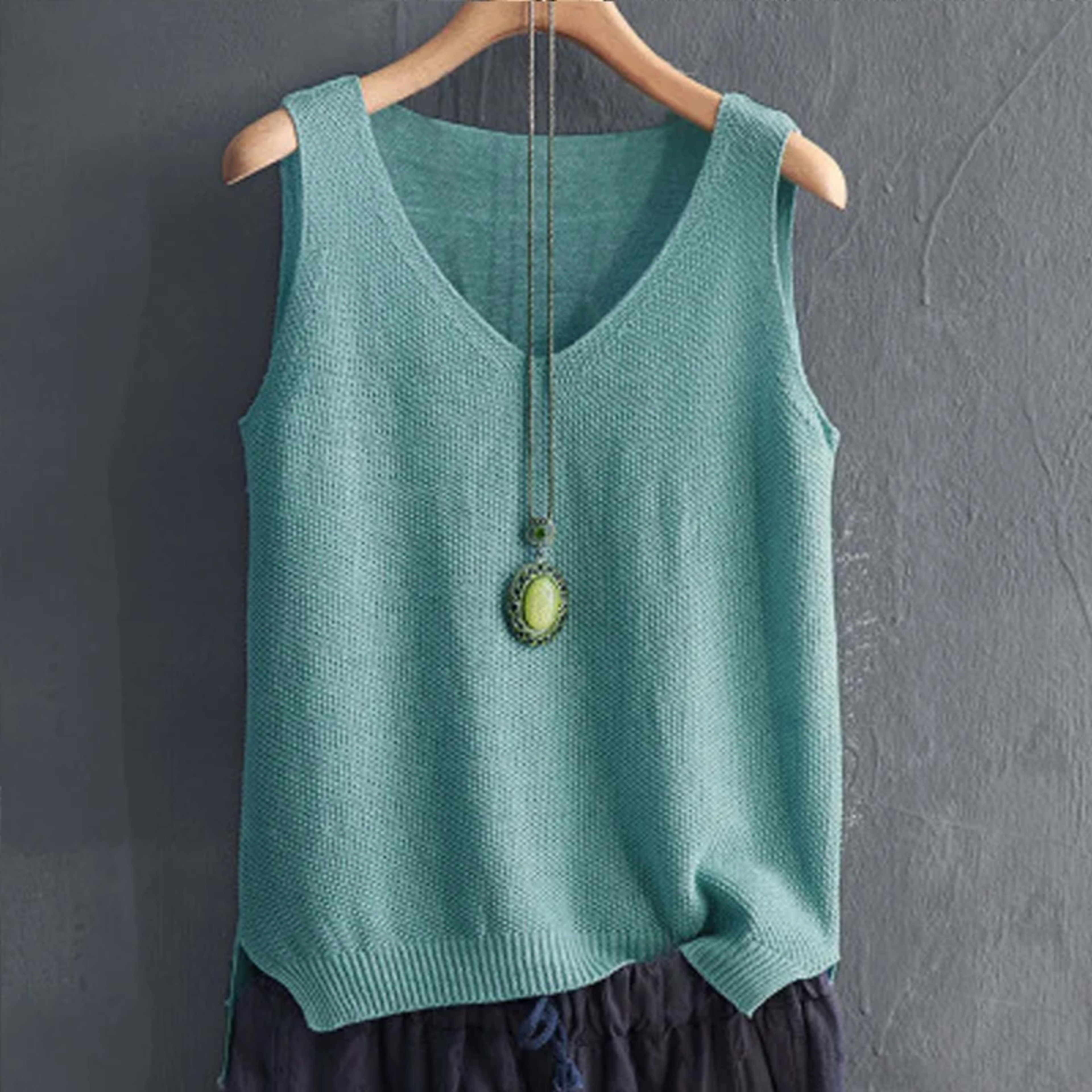 Blusas Mujer De Moda 2024 Blouse Women Summer Sleeveless Knitted Blouse Shirt Women Clothes V-neck Blouse Women Tops Shi 2