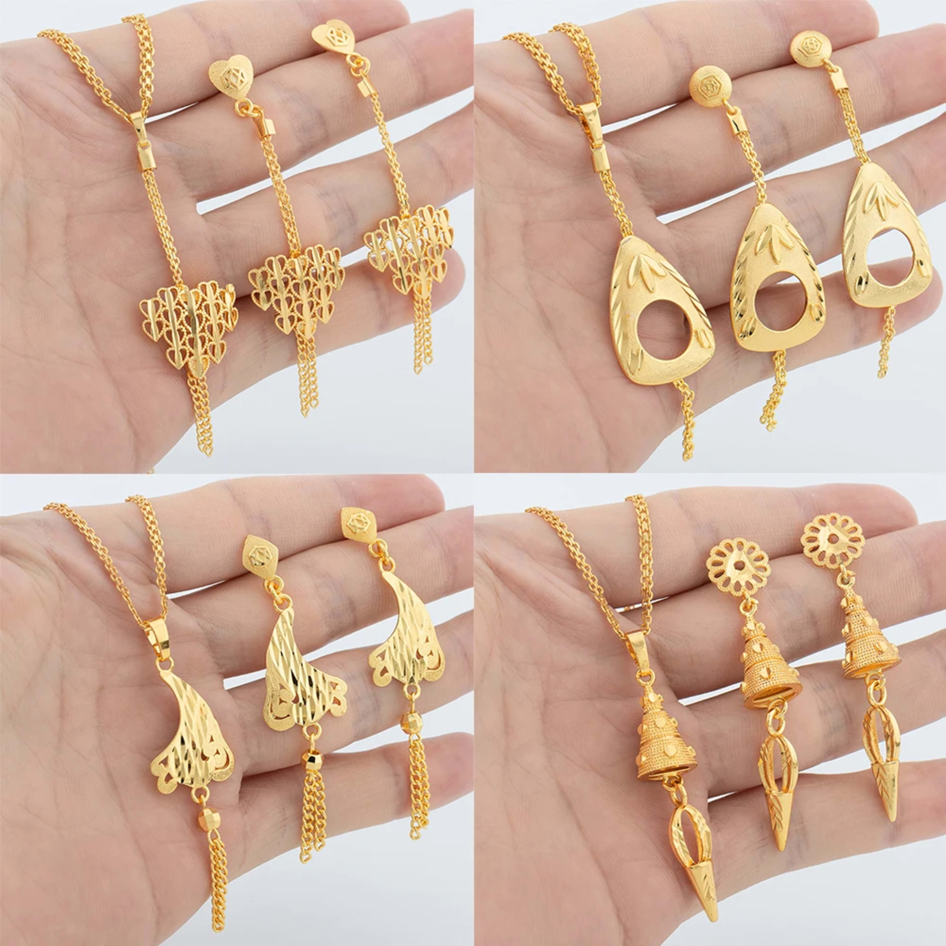 4Sets Jewelry Set For Women Geometry Pendant 40cm Necklace Gold Color Drop Earrings Daily Wear Fashion Wedding Jewelry A 3