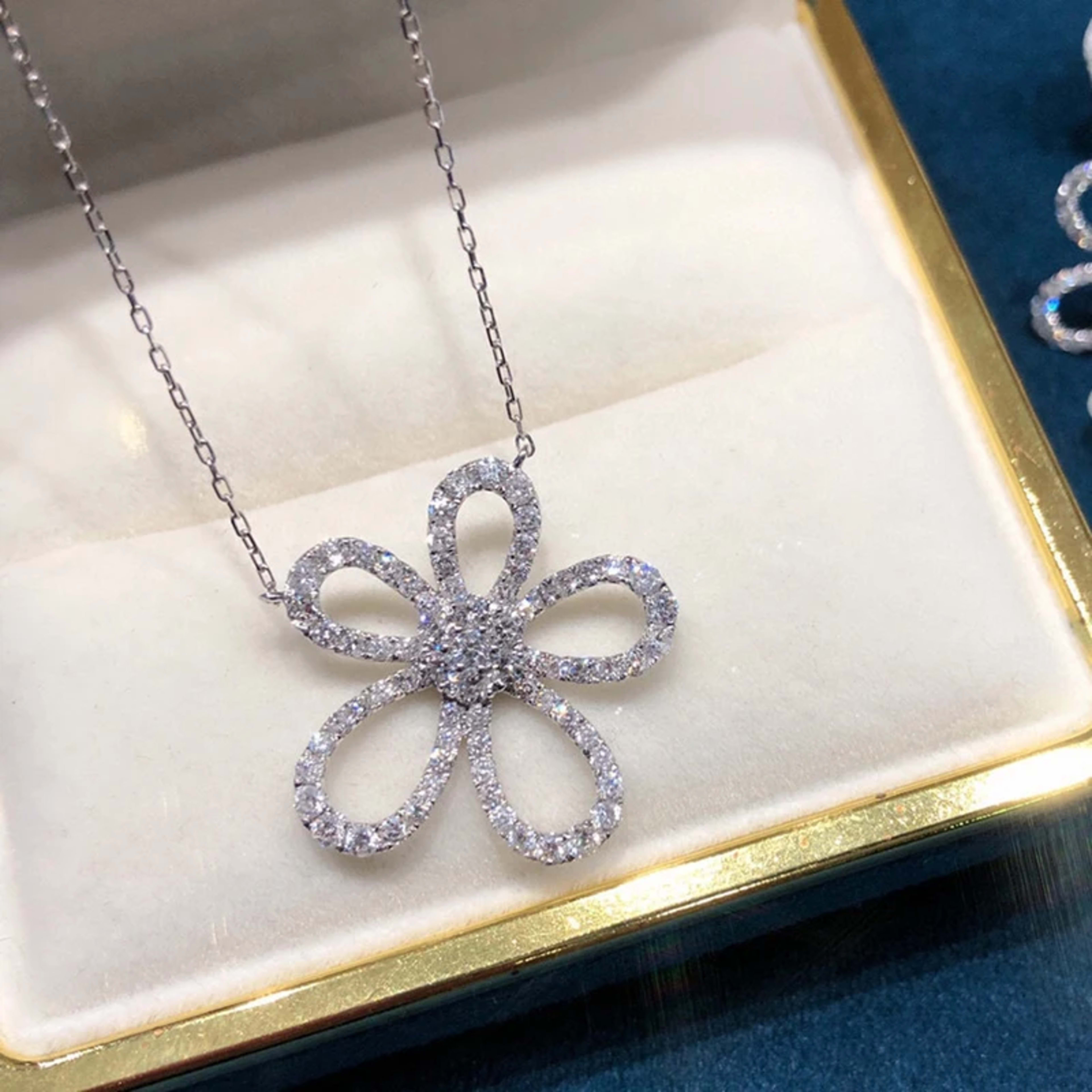 Luxury Jewelry Set for Women Flower Zircon Ring Earring Necklace Set Wedding Bride Jewelry Set  Women Zircon Necklace 2