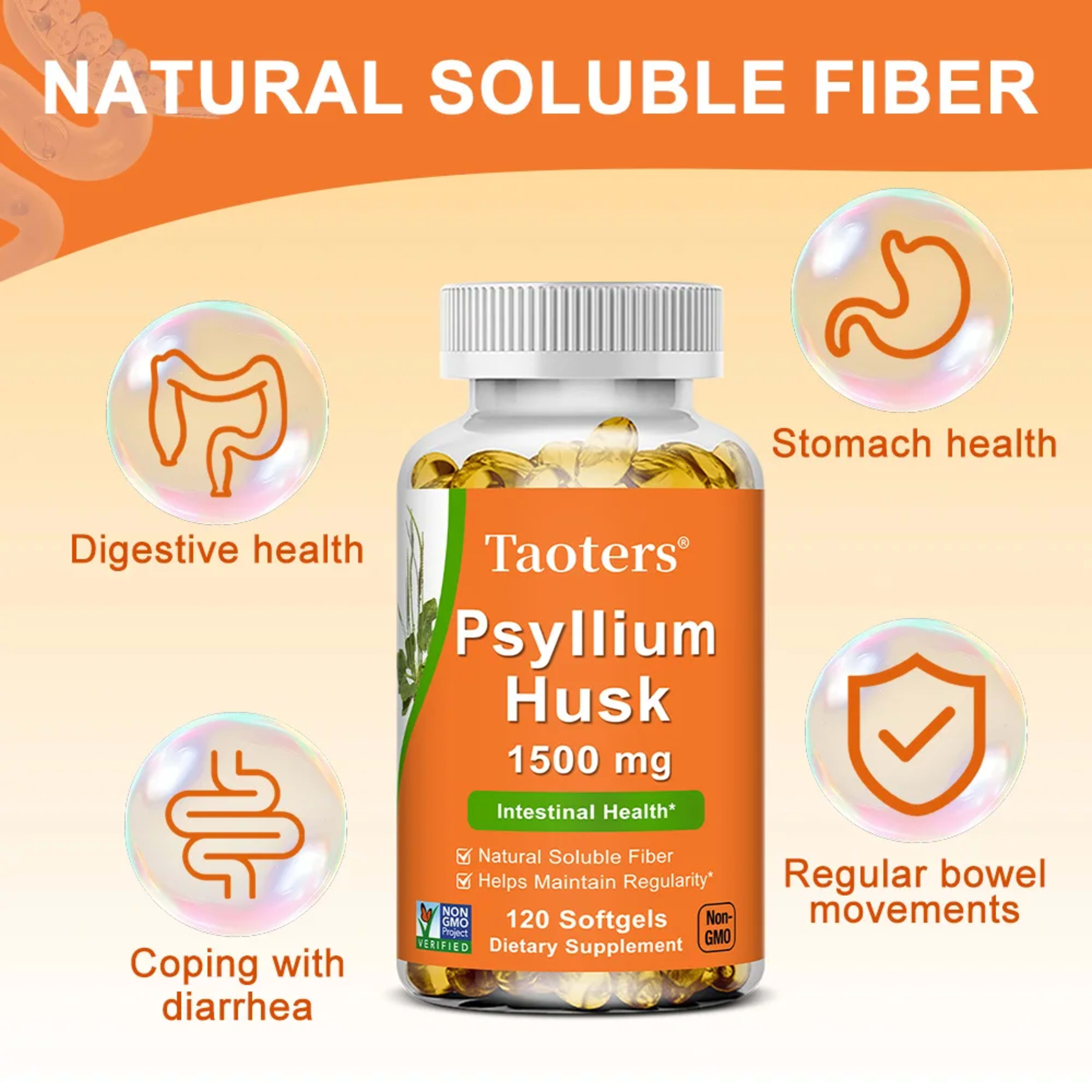Psyllium Husk Supplement-Natural Soluble Fiber,Promotes Digestion,Supports Immunity,and Promotes Intestinal Health,120 C 5