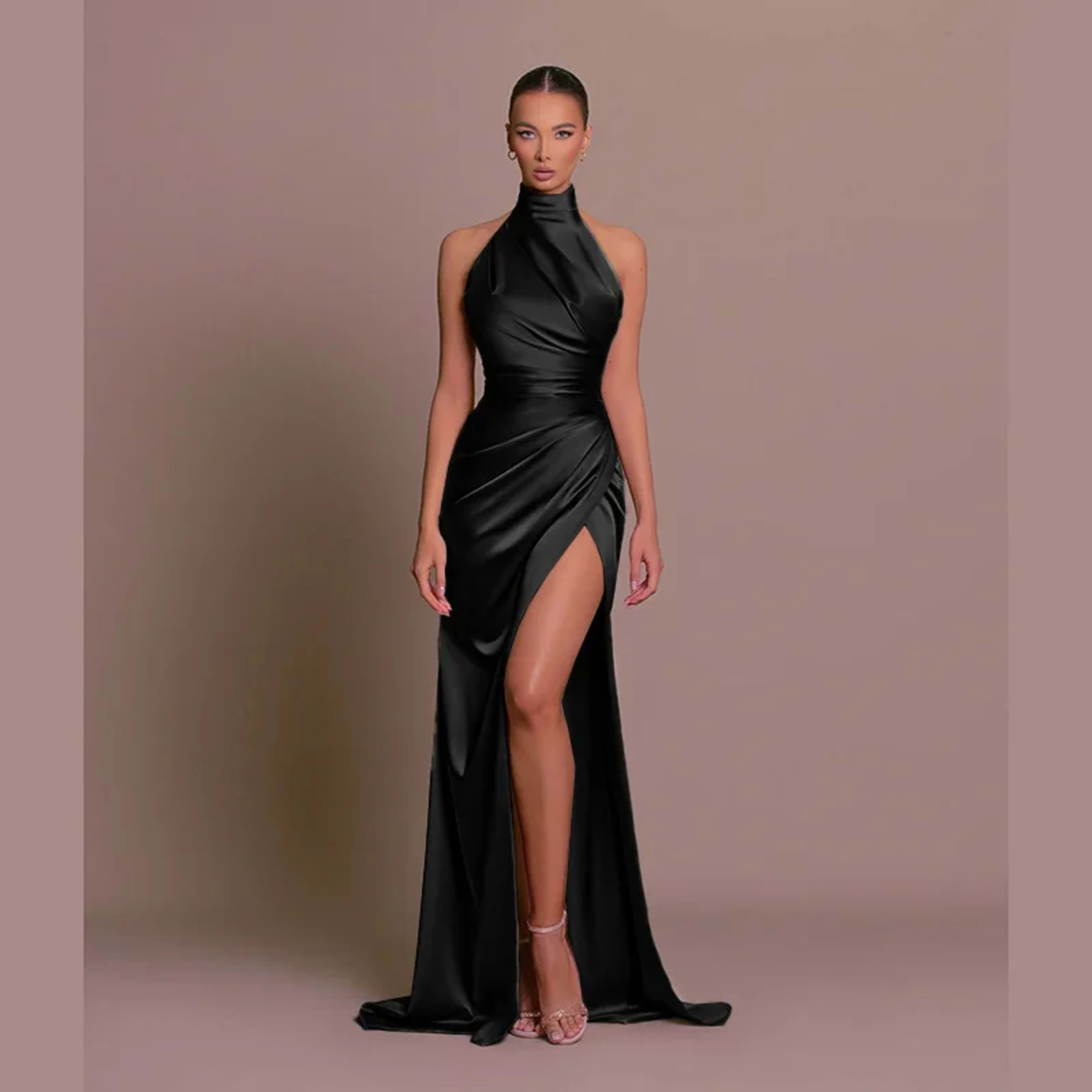 Women Dress Elegant Long Dresses Party Night Dress Women Dresses Woman Female Stand Collar Hanging Neck Sexy Slim Fit Sl 4