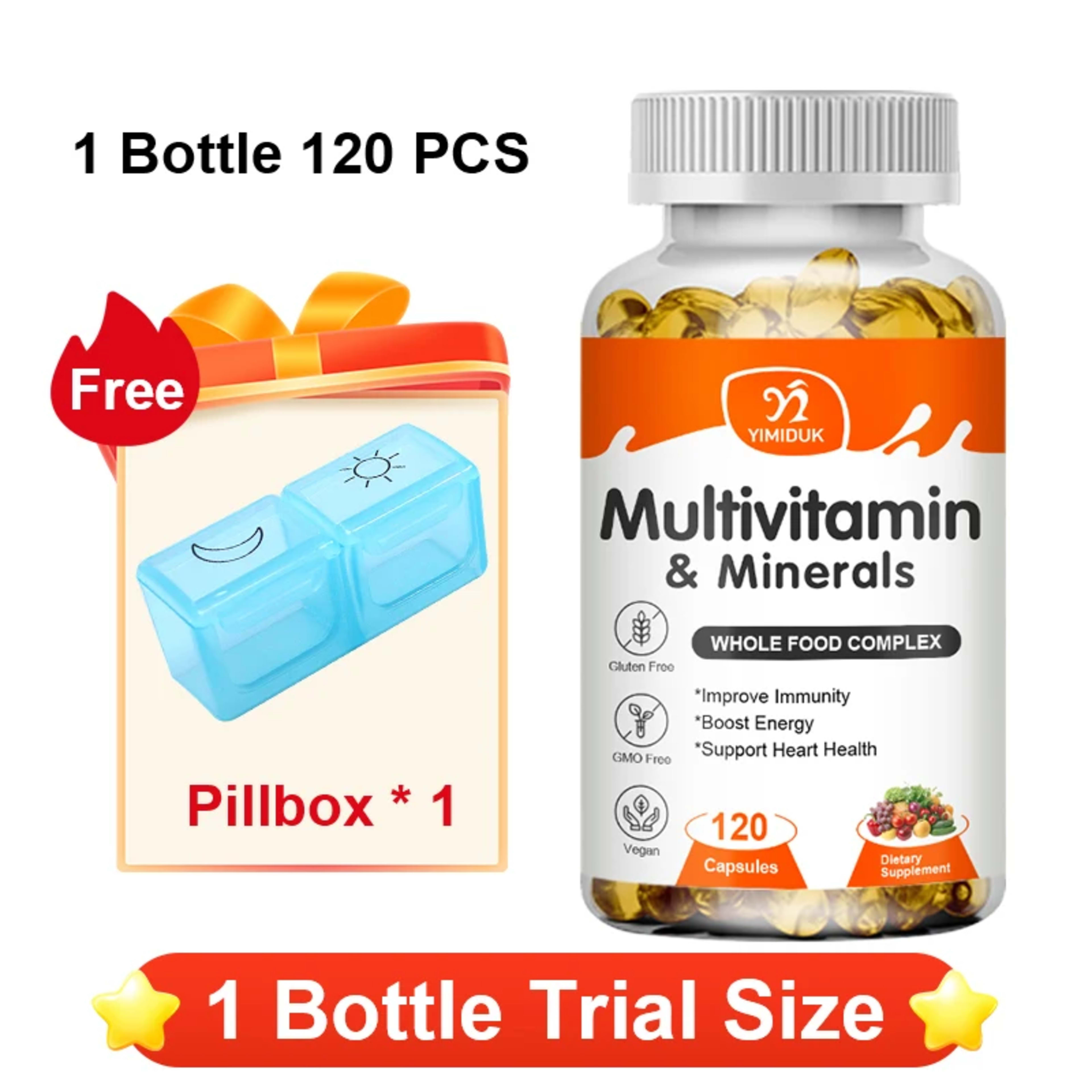 Multivitamin & Minerals Supplement,with Probiotics, Supports Digestive Health, Immunity, Heart Function, Energy & Antiox 12