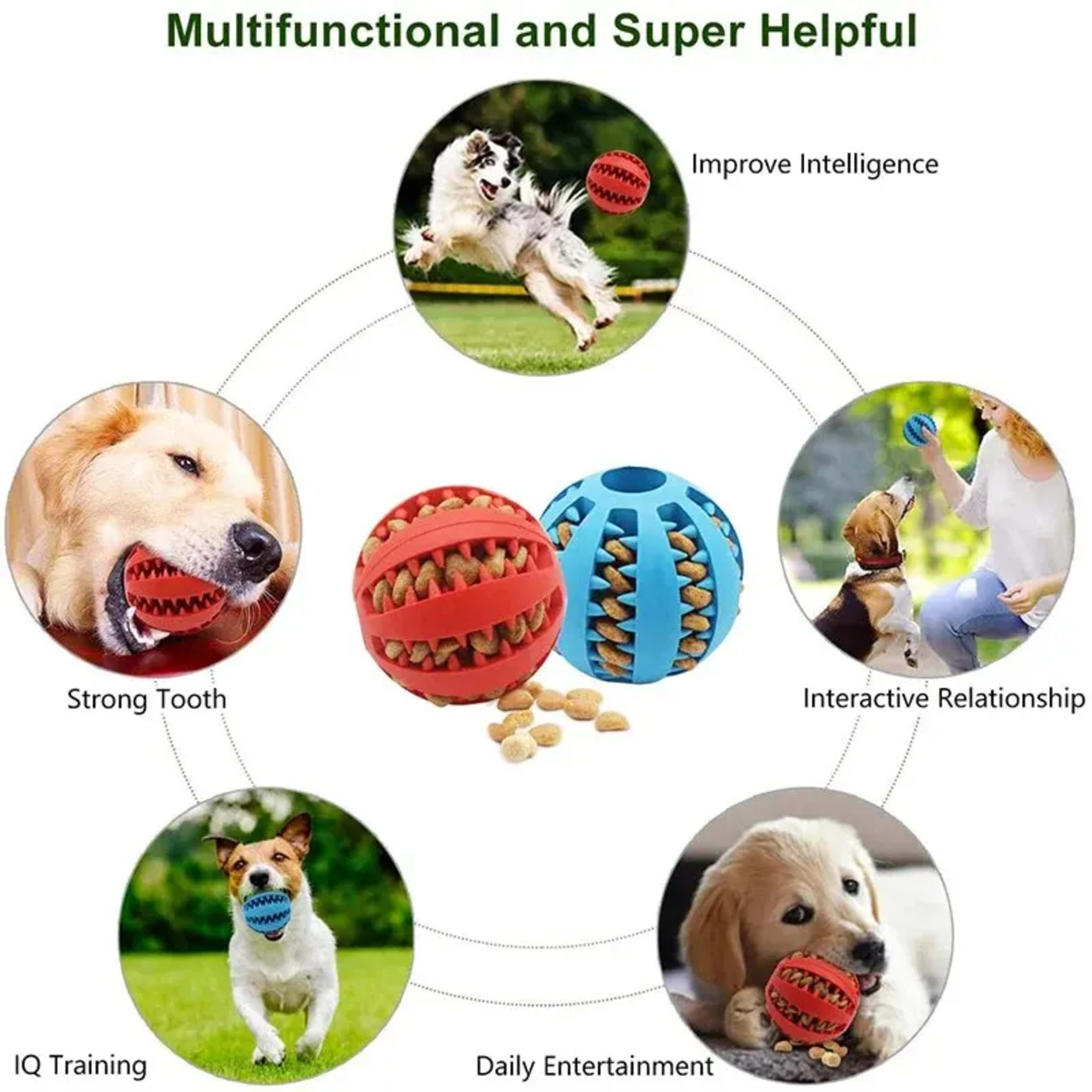 Dog Toy Ball, Nontoxic Bite Resistant Toy Ball for Pet Dogs Puppy Cat, Dog Pet Food Treat Feeder Chew Tooth Cleaning Bal 5
