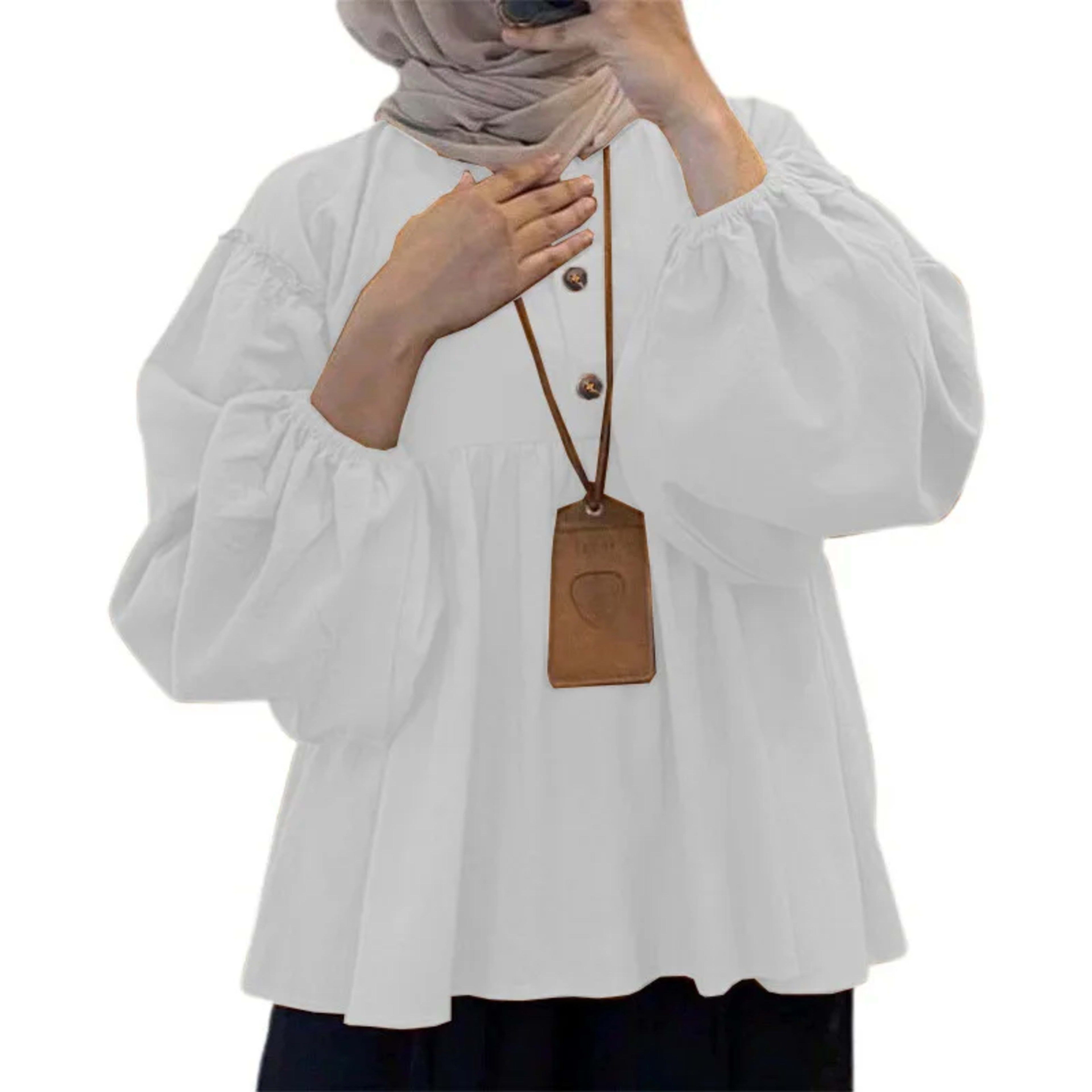 Muslim Blouse Women Autumn Top Folds Shirt Single Breasted Eid Morocco Dubai Morocco Female Blouses Modest Casual Tops R 11