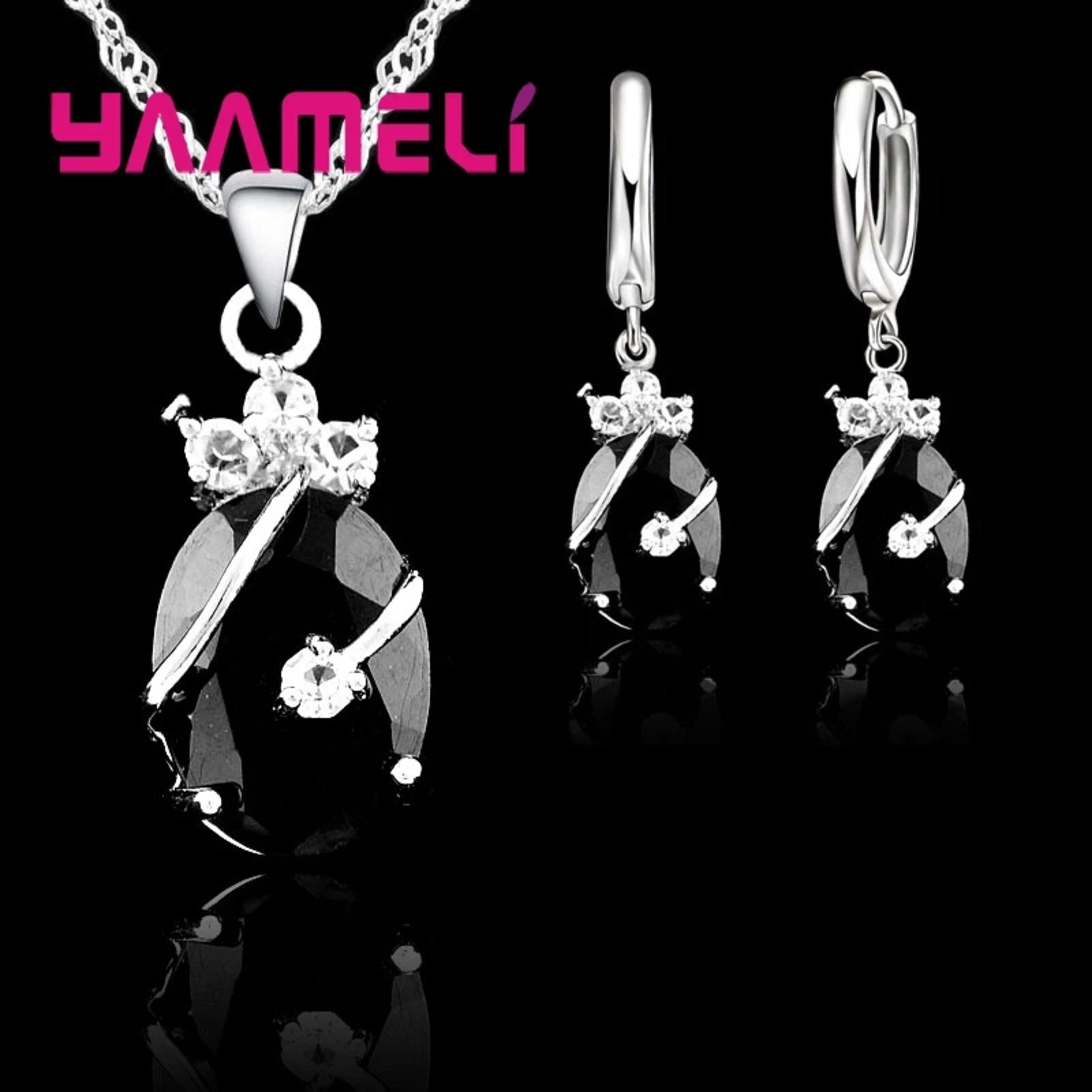 New Fashion Vintage Jewelry Sets For Women 925 Sterling Silver Crystal Stone Pendant Charms Wedding Necklace Hoop Earrin 3