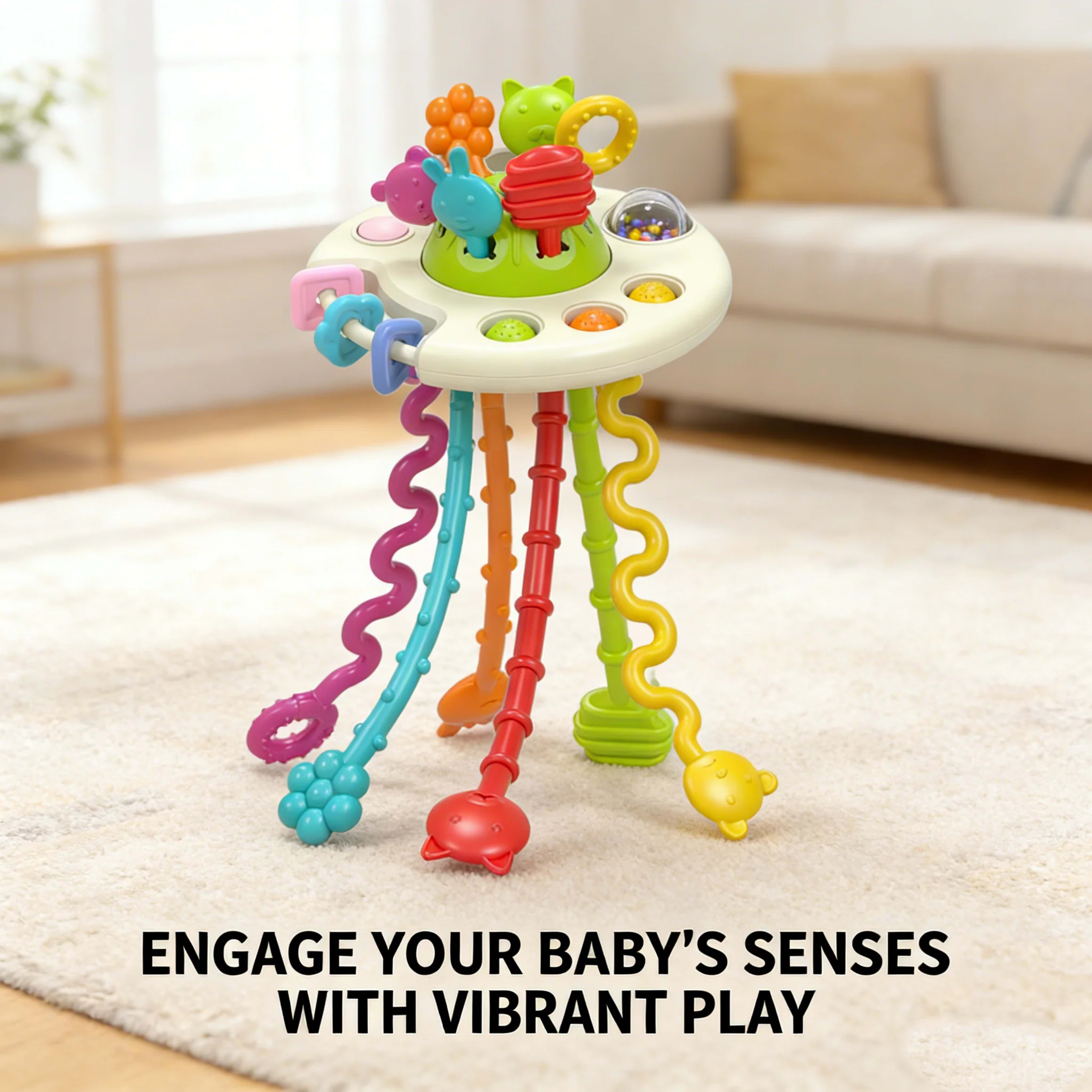 Baby cognitive development and early education toy with bendable stand, sensory exploration game. 4