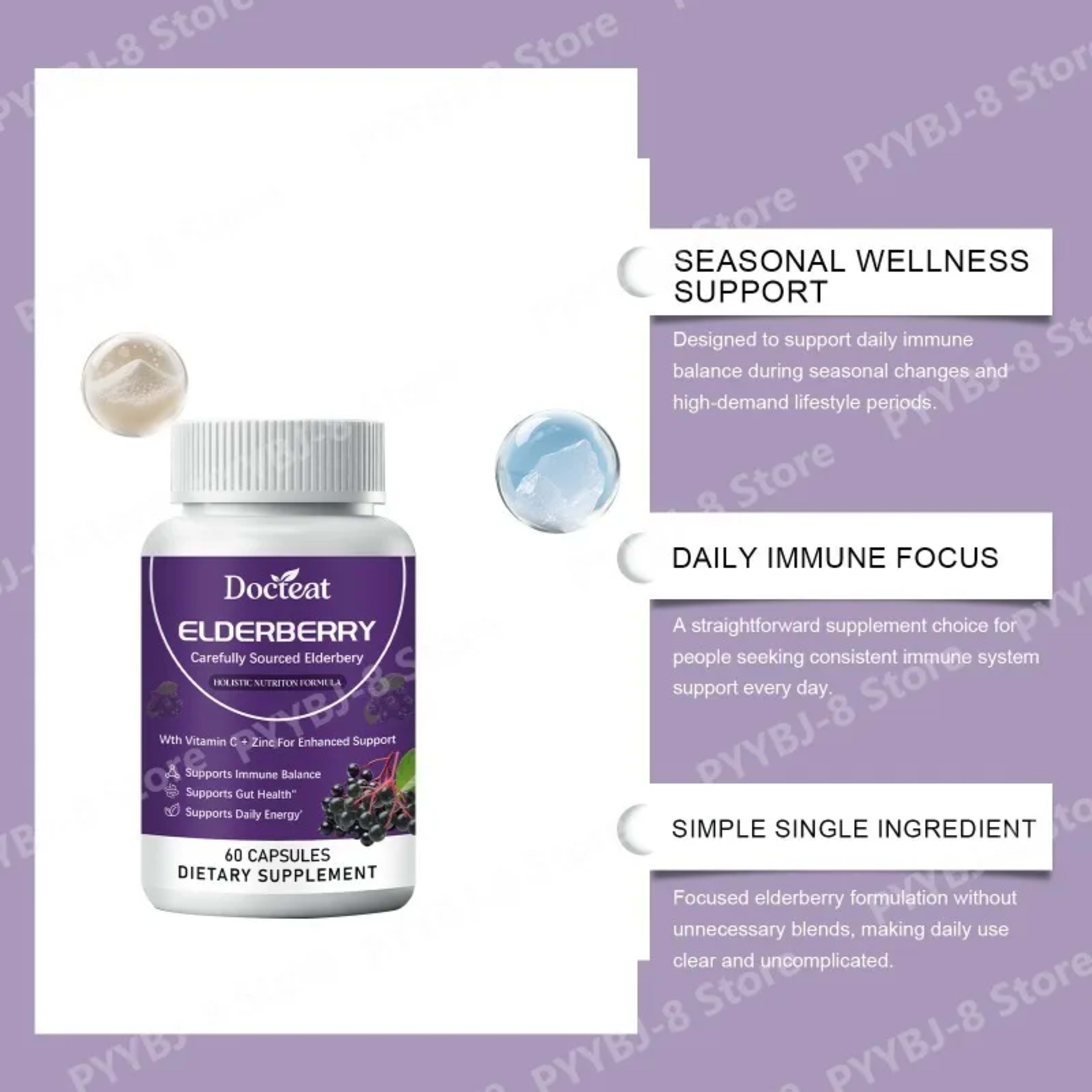 Elderberry Capsule Supplement Contain Elderberry Extract,vitaminC and Zinc Support Intestinal Health & Daily Energy Inta 5