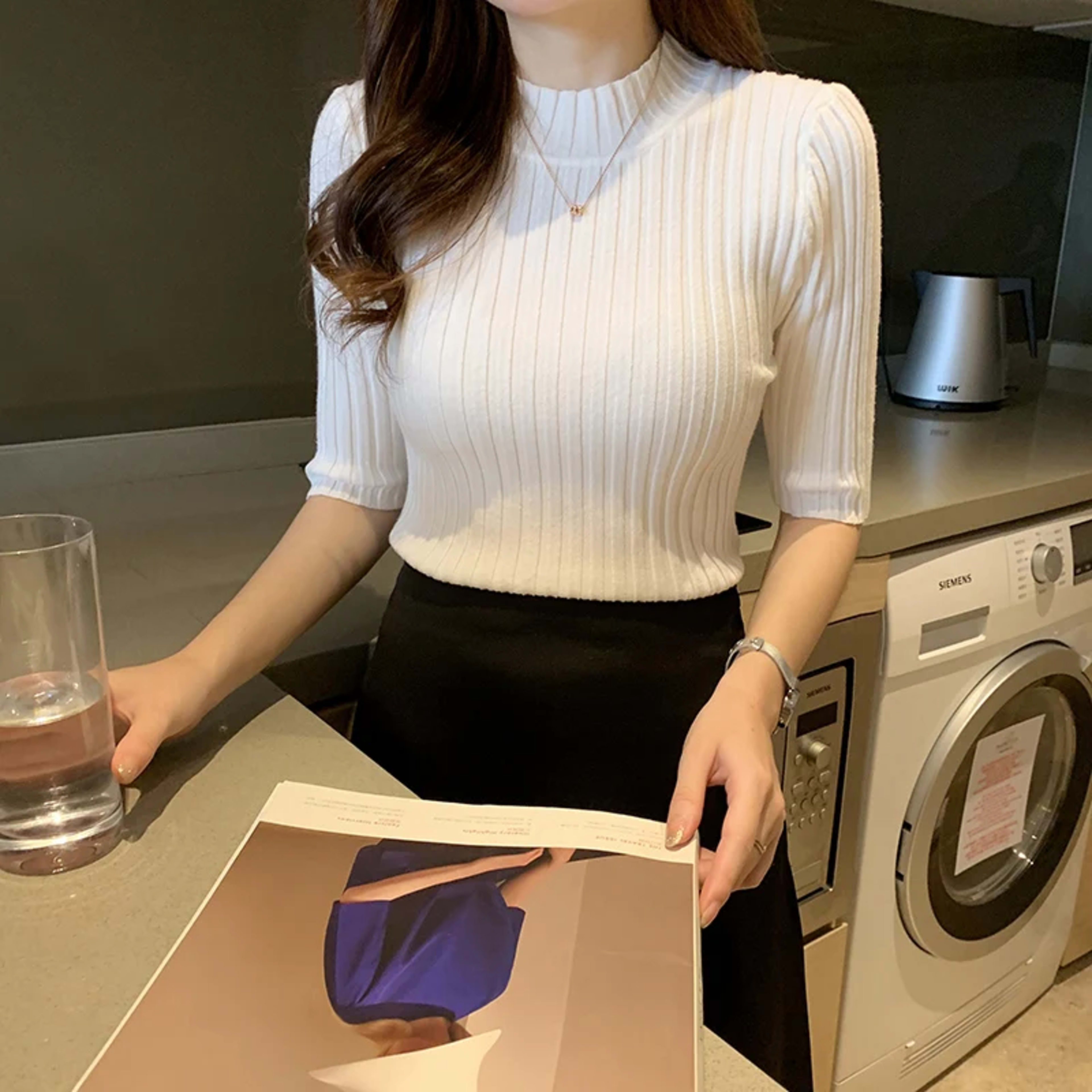 Blusas Mujer Blouses Top FemmeTops Women Blusas Mujer De Moda 2024 Verano Short Sleeve Knit Blouse Women Knitted Pullove 9