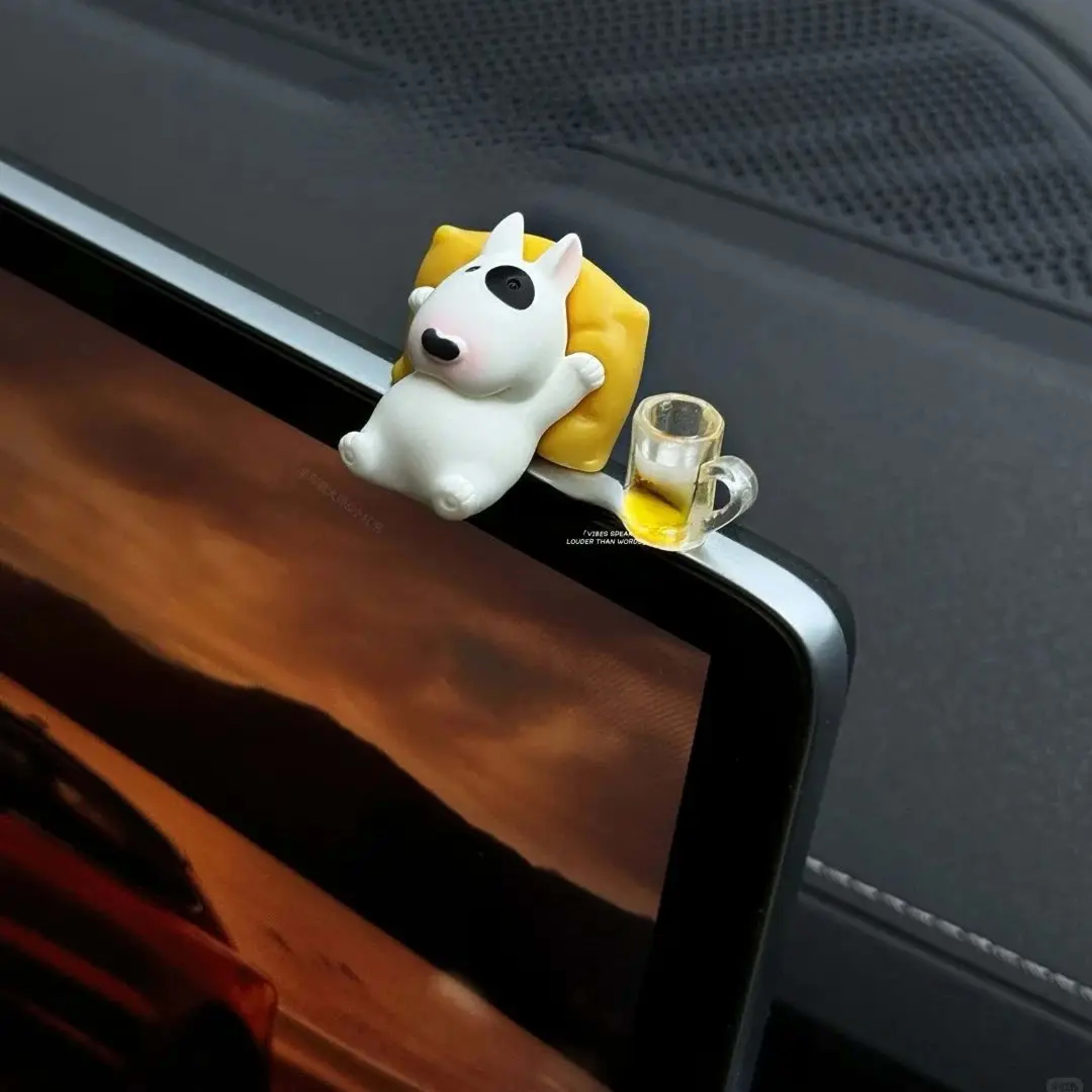 Bull Terrier Universal Car Accessories Interior Adorable Dashboard Figurine with Relaxed Pose Ornament for Tesla BMW Hyu