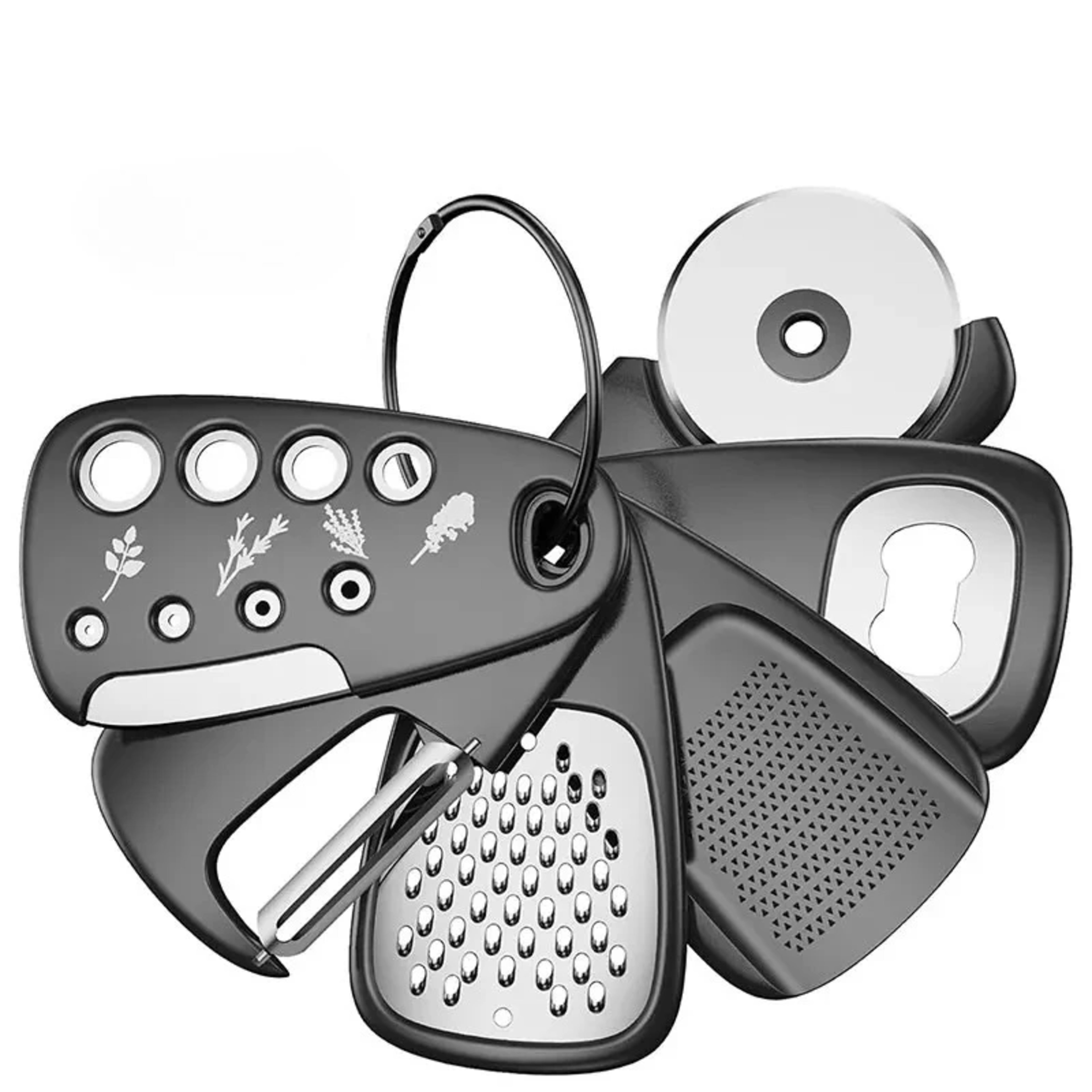 6 Pieces Kitchen Gadgets Set Space Saving Cooking Tools Cheese Grater Bottle Opener Vegetable Peeler Pizza Cutter Garlic
