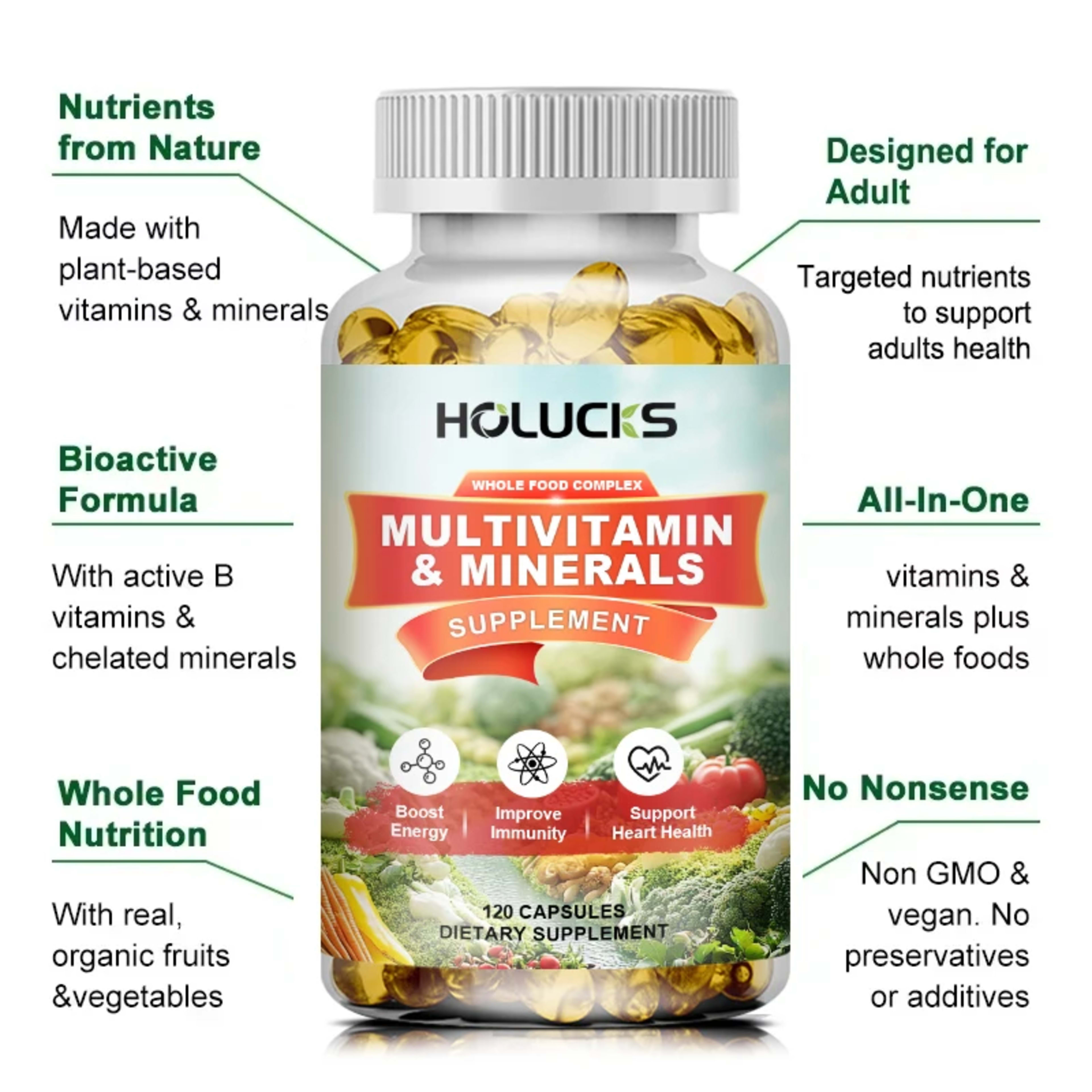 Whole Food Multivitamin Supplement, with Chelated Minerals, Supports Digestion, Skin Health & Antioxidant Defense for Ad 4