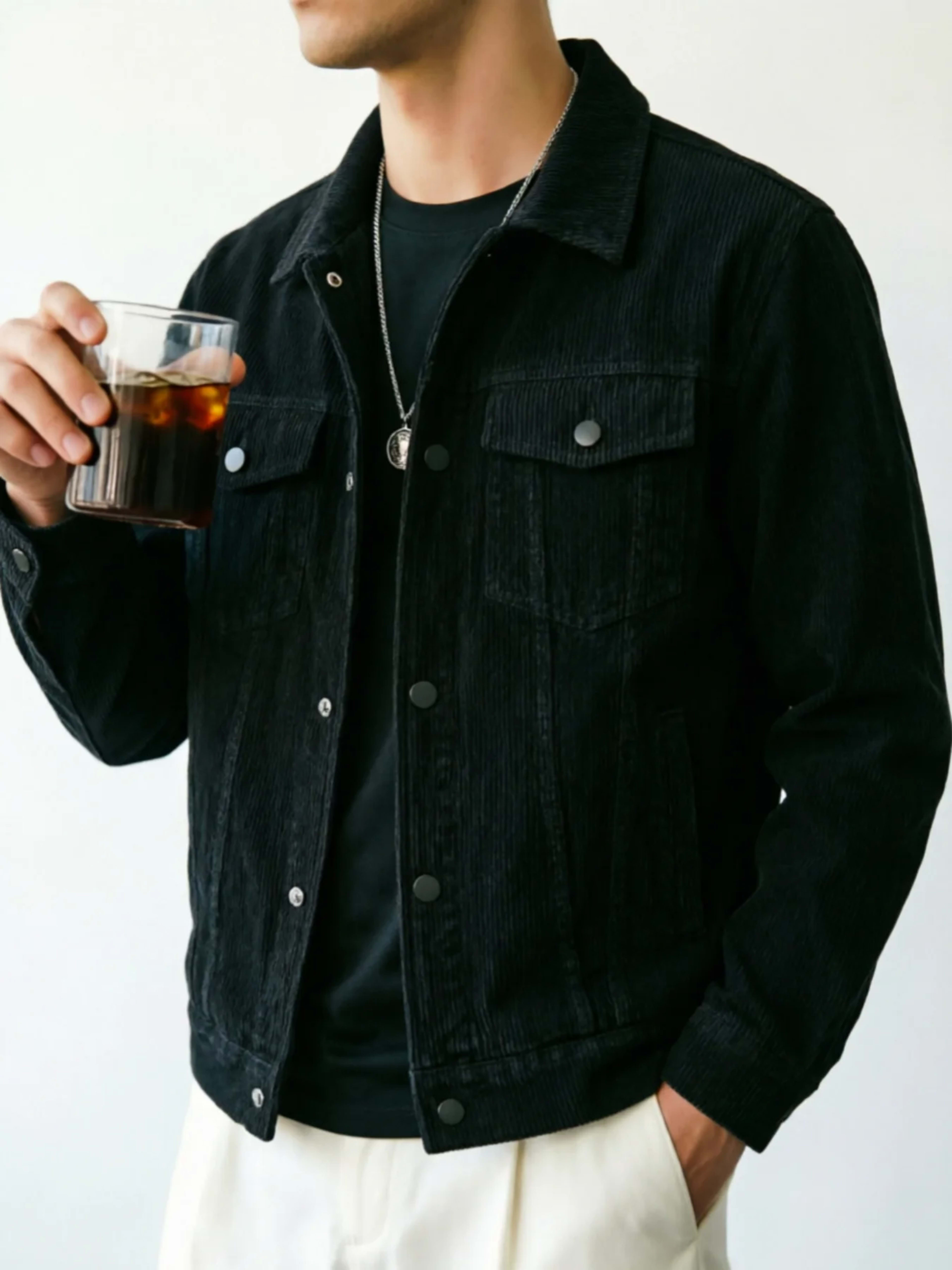 Men's Corduroy Jacket: Classic Collar Design, Multiple Colors Available, Loose Fit Comfortable and Versatile 1