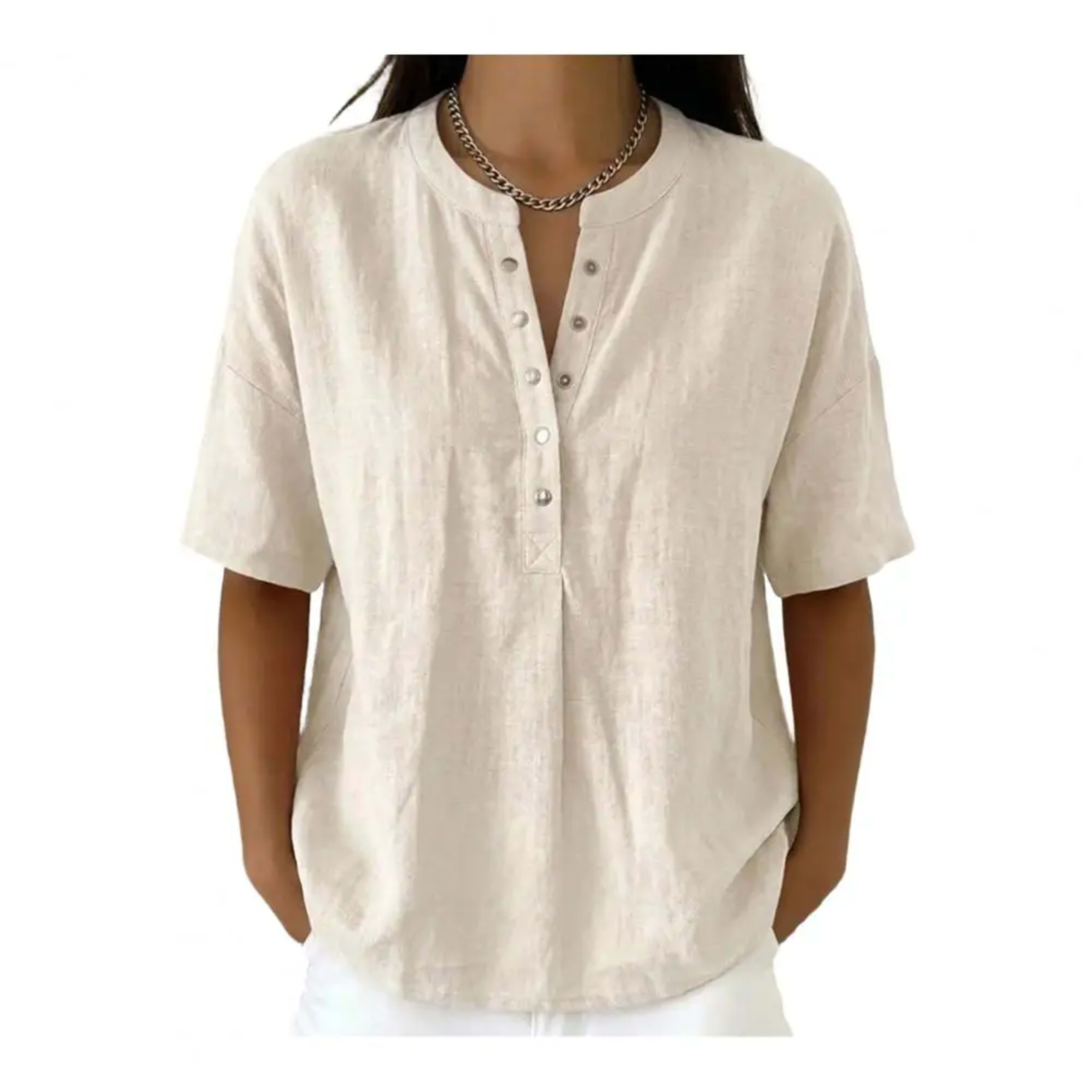 Women Tops Soft Comfortable Women Blouse Women’s V Neck Button Closure Top Short Sleeve Pullover Blouse Loose Fit Commut 11