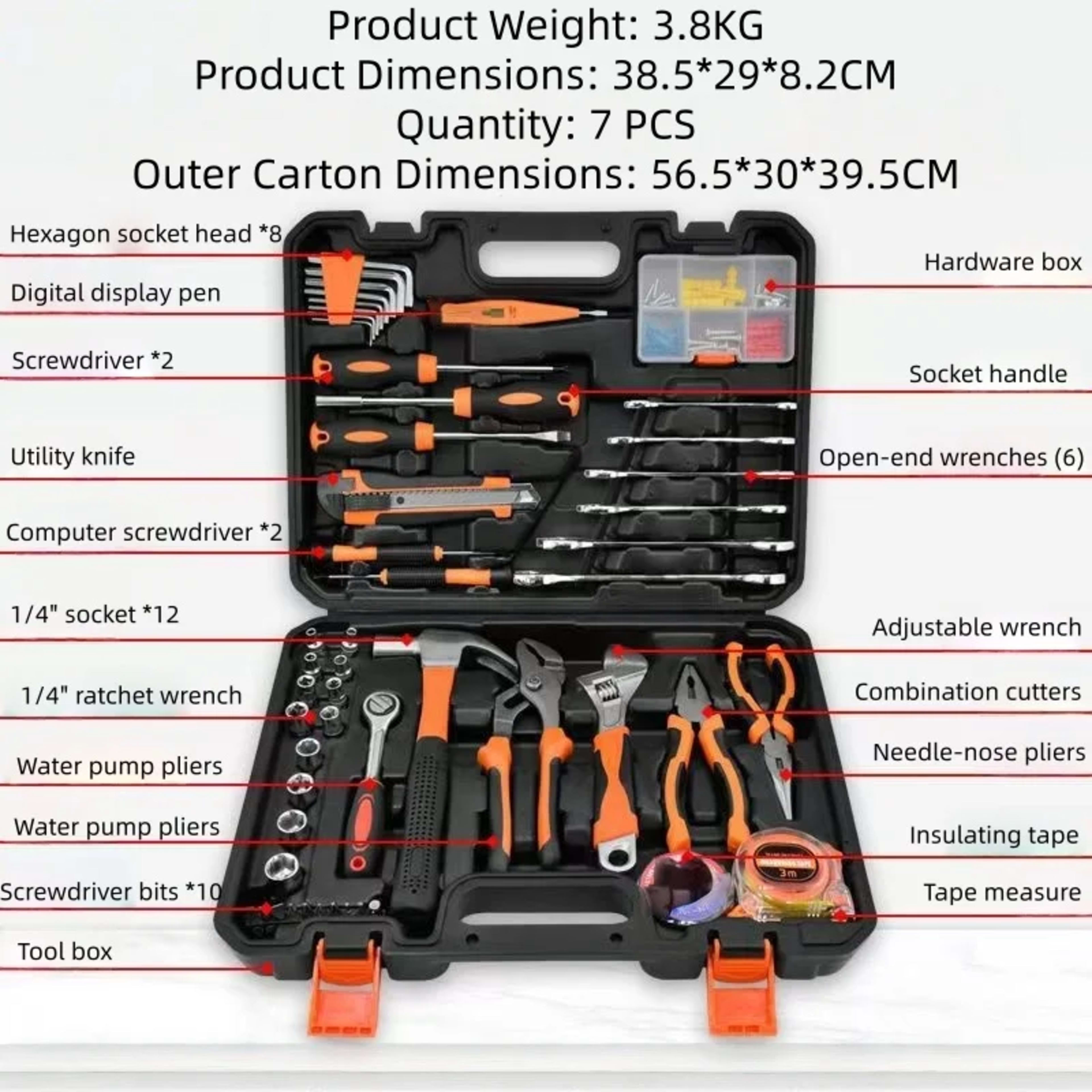 53 Piece Home Hand Tool Set Household Woodworking Combination Toolbox Repair Kits Gift Toolkit Manual Garden Tools 5