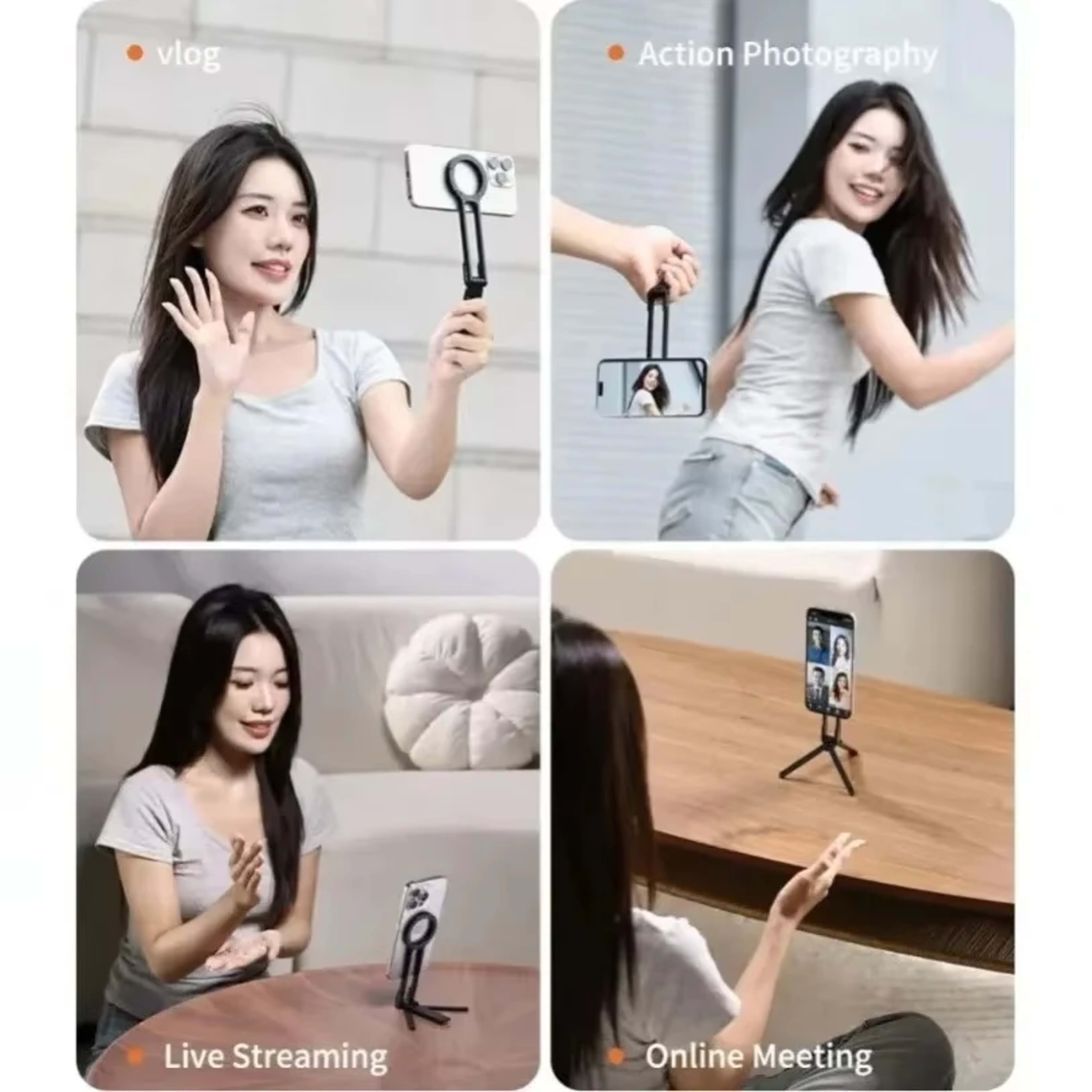 Foldable Phone Tripod Carabiner-Mounted For iPhone 17 16 15 Portable Dual-sided Magnetic Tripod Desk Mount Phone Handle  5