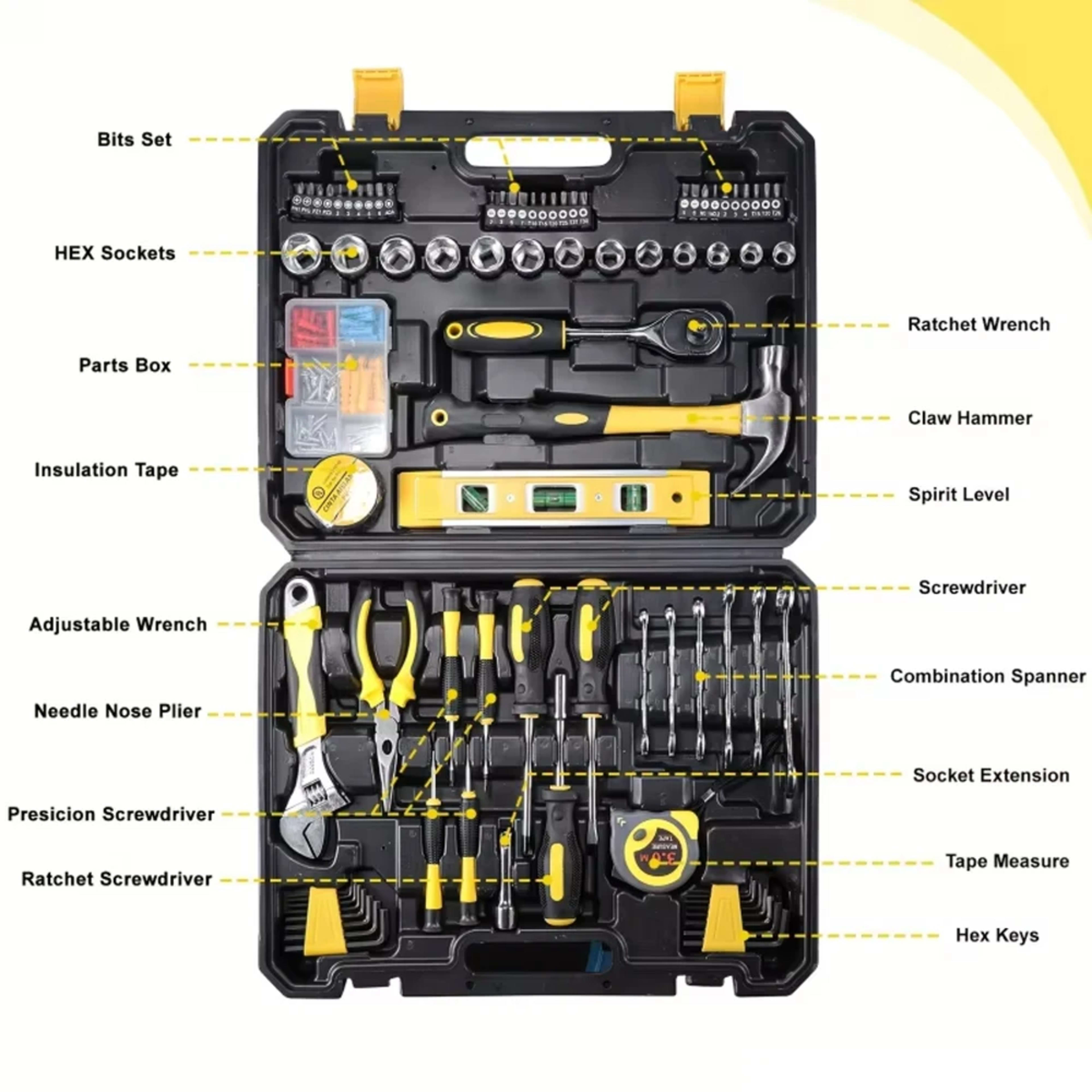 108 Pcs Home Tool Kit DIY Household Repair Maintenance AC Mount Tool Set Wrench Pliers Screwdrivers Hammer Etc 2