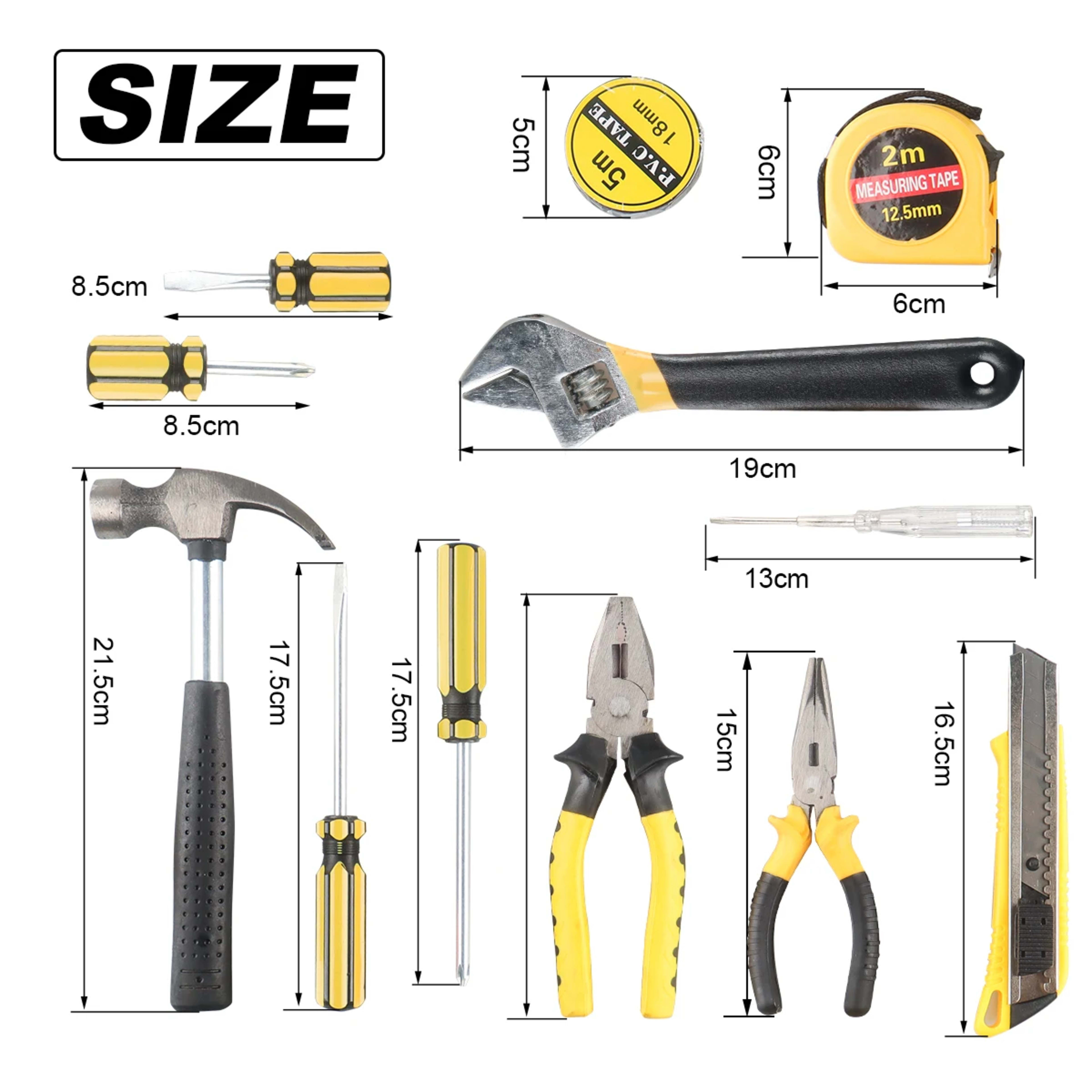 Household hand Tools Set General House hold Hand Tool Kit with Plastic Toolbox Storage Case Used to Car repair And home  3