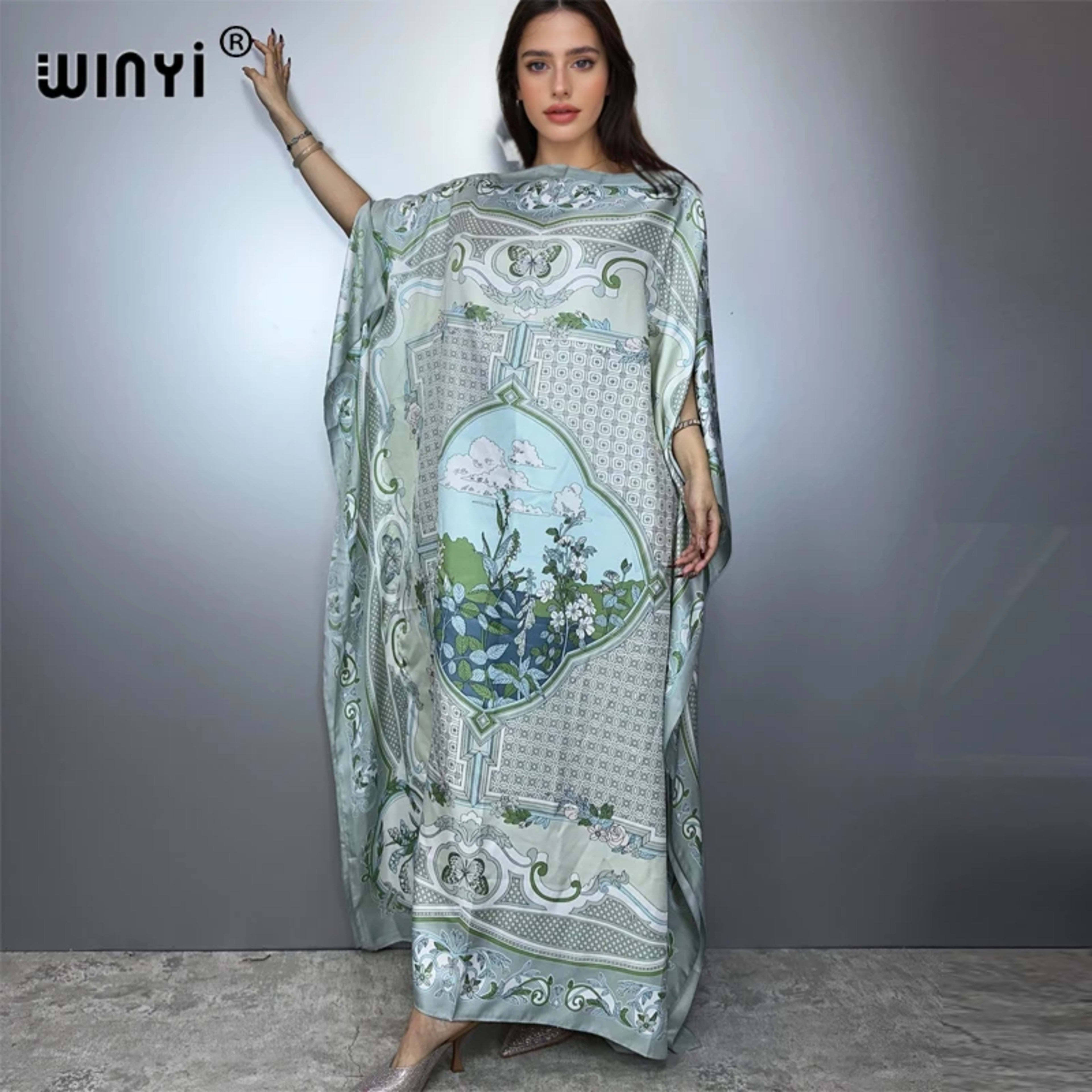 Printed Dresses For Women 2025 Fashion Design Loose Dress Batwing Maxi Long Femme Vestidos Summer Autumn Party Elegant D 9