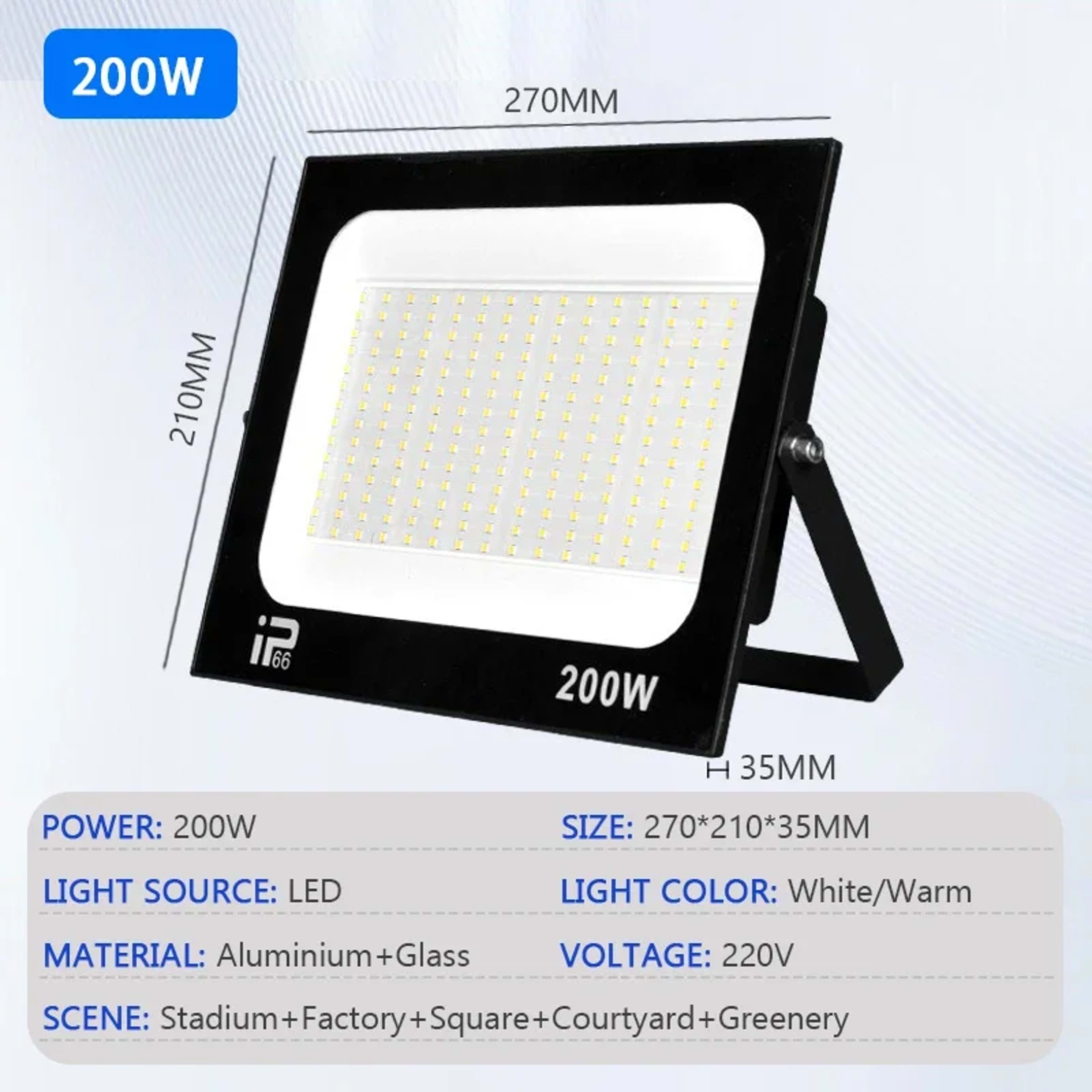 LED Floodlight Outdoor IP66 Waterproof Path Light Spotlight 10W 20W 30W 50W 100W 200W Outdoor Garden Porch Courtyard Lam
