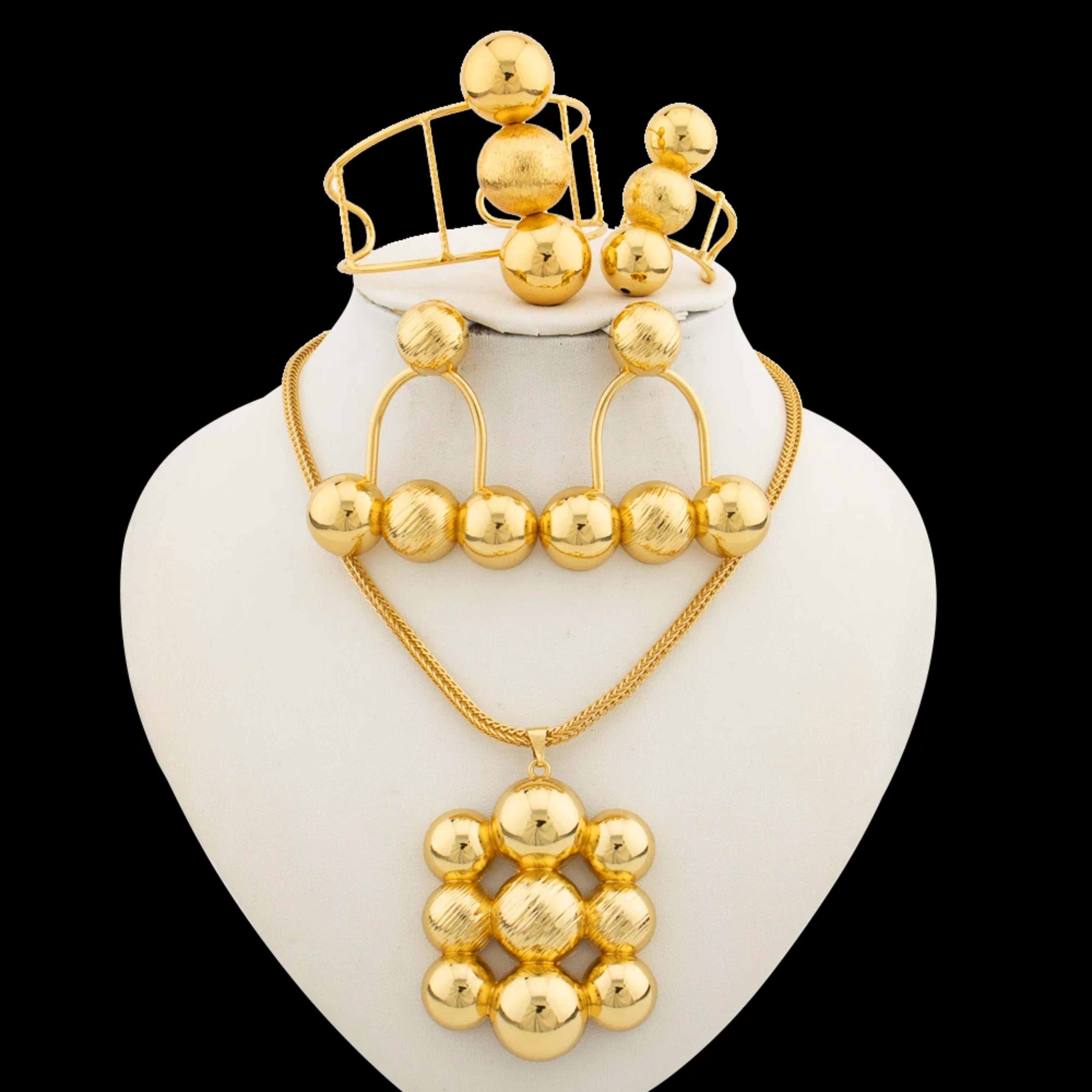 Jewelry Set for Women Luxury Pendant Necklace and Dangle Earrings Weddings Bridal Bangle Ring Set Gifts 2
