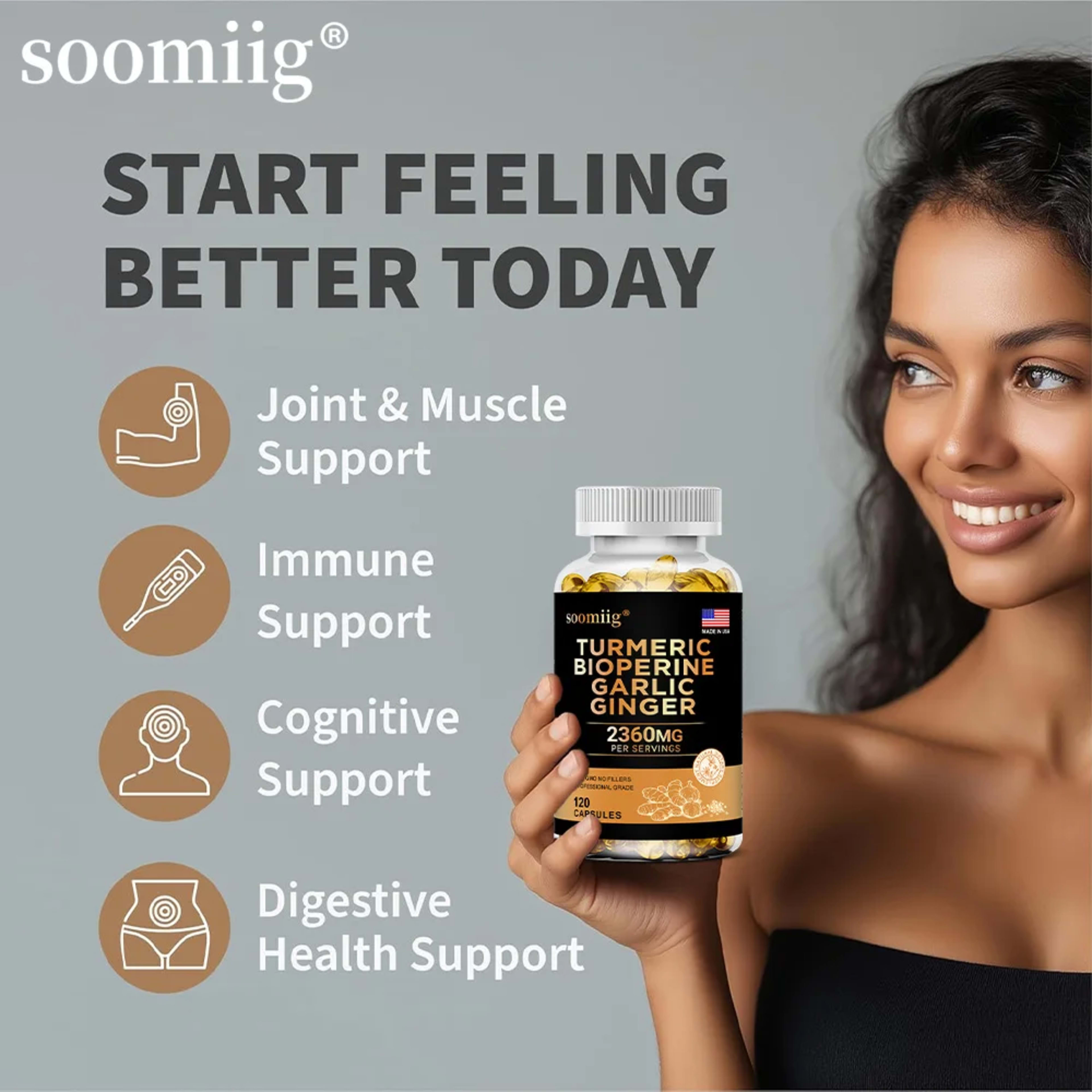 Turmeric Ginger Supplement with Garlic Curcumin Black Pepper, Support Joint Health, Promote Digestion, and Boost Immune  6