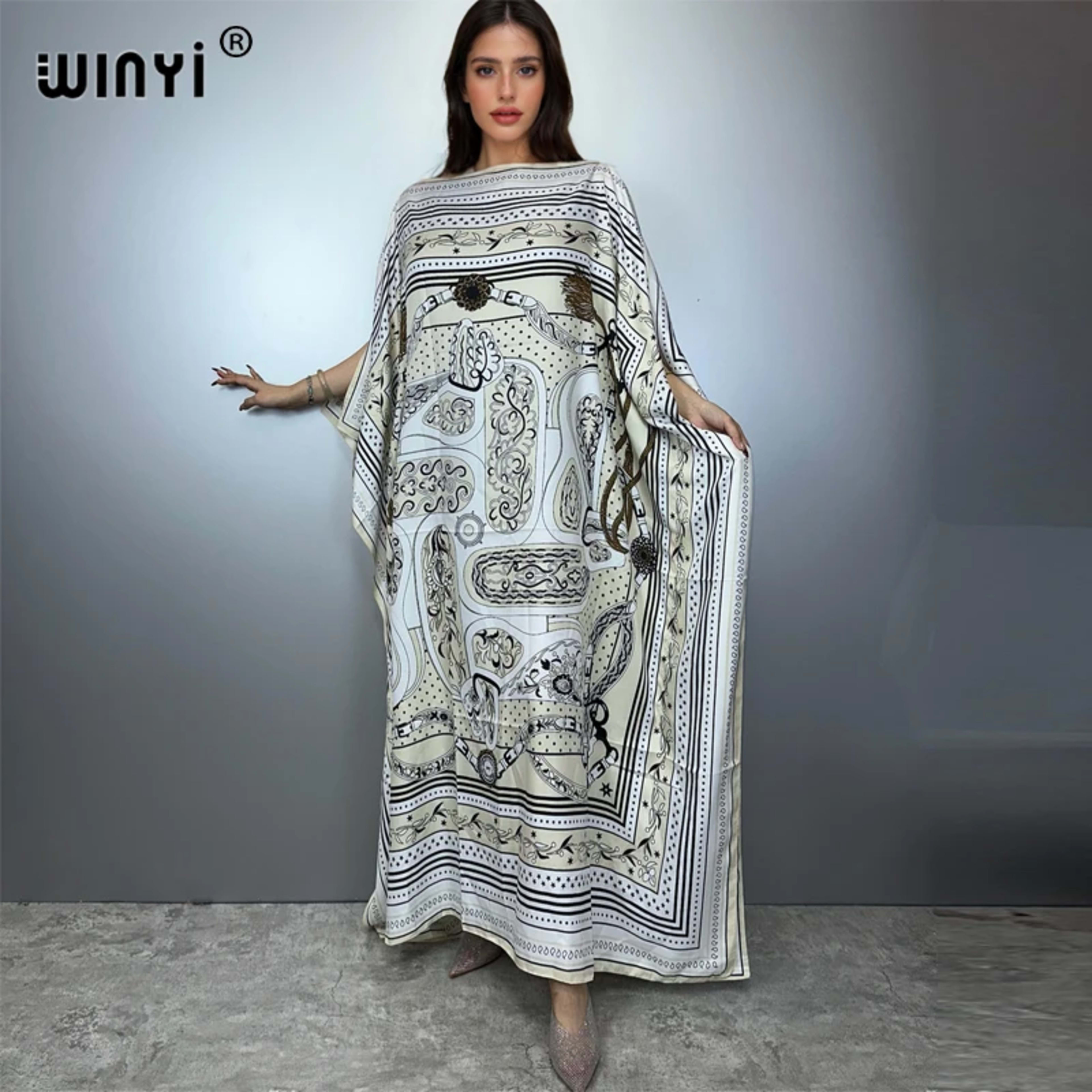 Printed Dresses For Women 2025 Fashion Design Loose Dress Batwing Maxi Long Femme Vestidos Summer Autumn Party Elegant D 12
