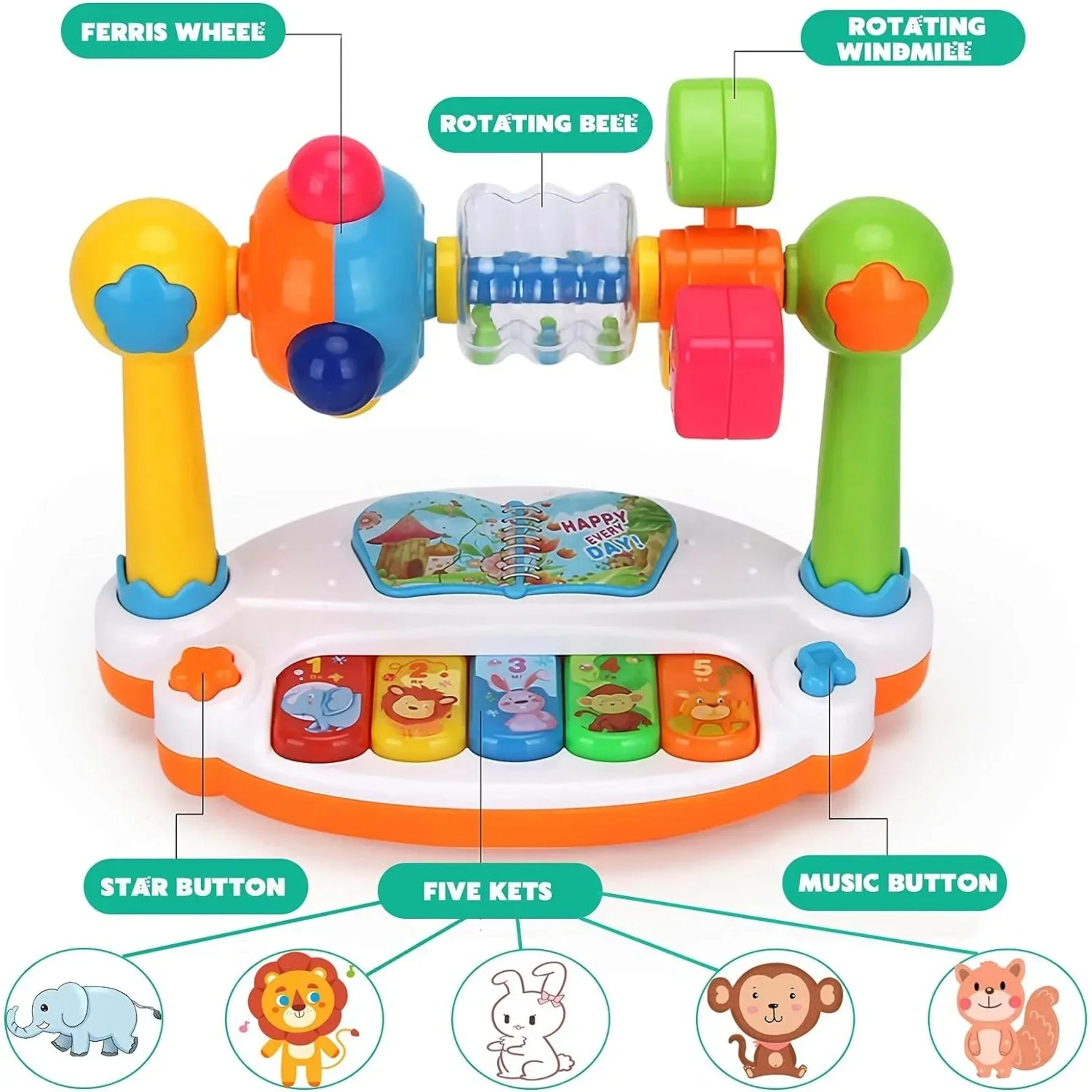 Baby Piano Toys Kids Rotating Music Keyboard Light Sound, Musical Toy for Toddlers,Early Educational Music Toy Gift Rand 4