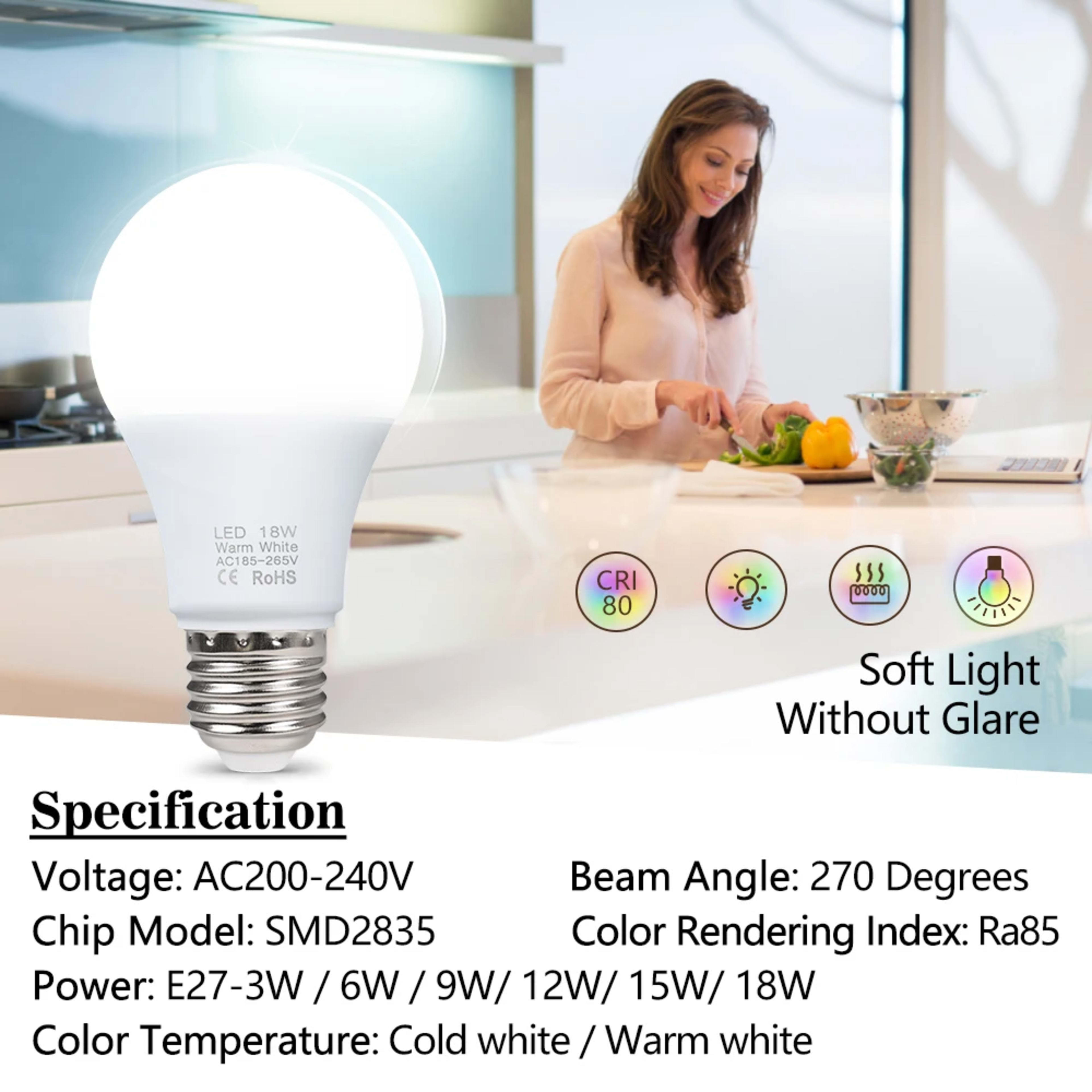 3W 6W 9W 12W 15W 18W LED Bulb Lamps E27 Lampada LED Light Bulb AC 220V-240V Smart IC High Brightness Bombilla Lamp Spotl 6