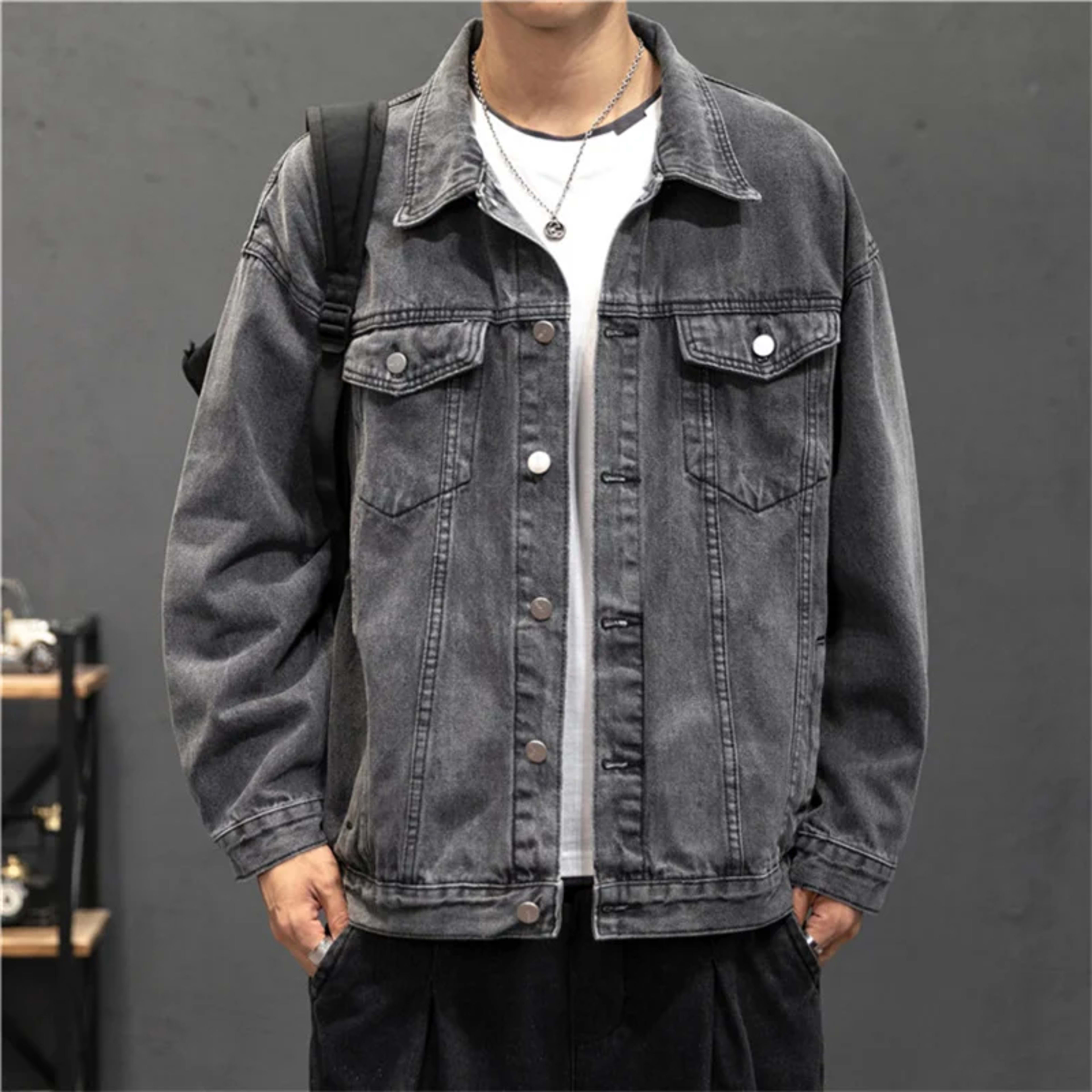 Denim Jacket Men Fashion Hole Retro Motorcyle Basic Coat Men Streetwear Bomber Denim Jacket Cowboy Men's Jacket Casual C 1