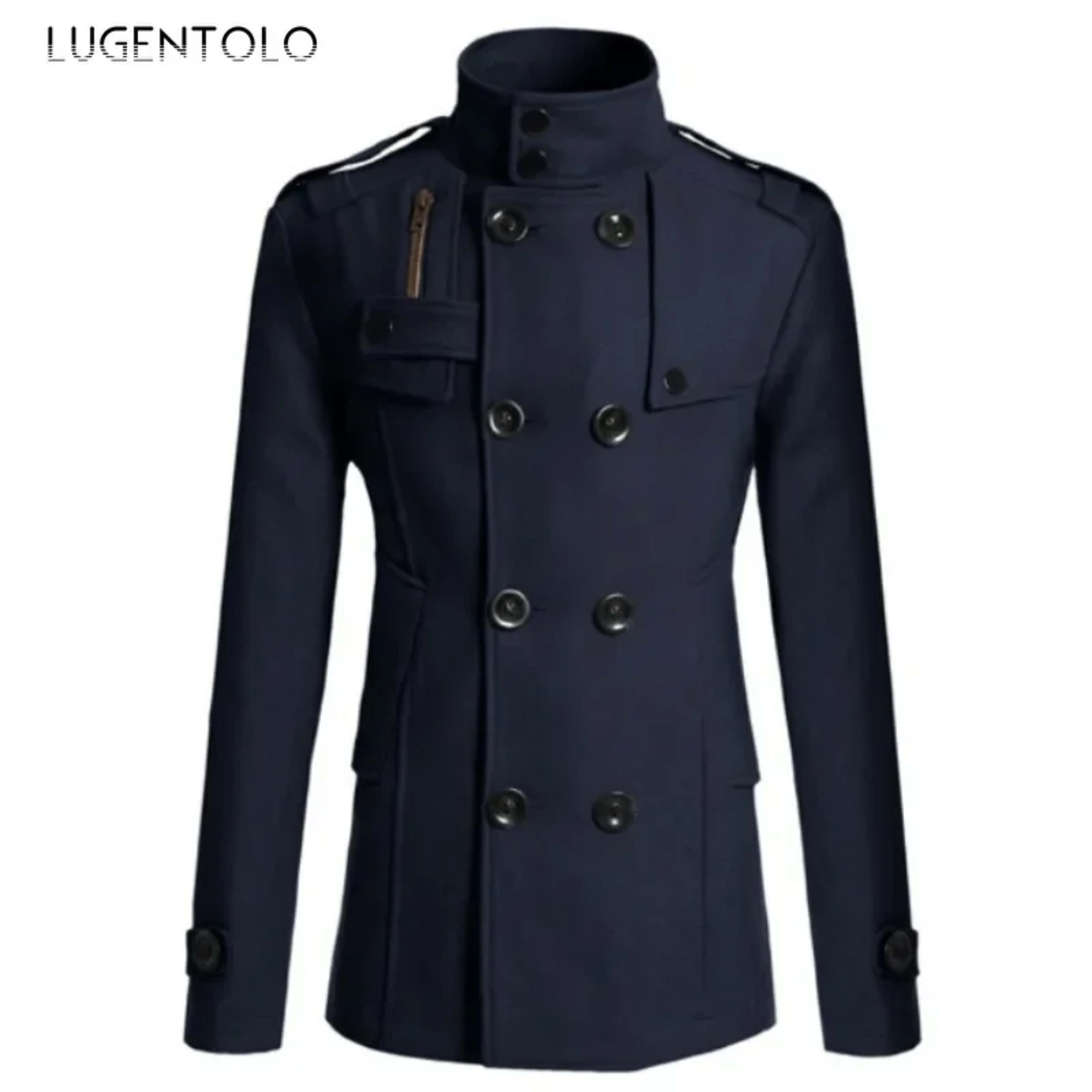 Men Casual Jacket Fall-Winter Outdoor Warm Windbreaker Fashion Lapel Double Breasted Gentleman Coat Daily Versatile Clot 4
