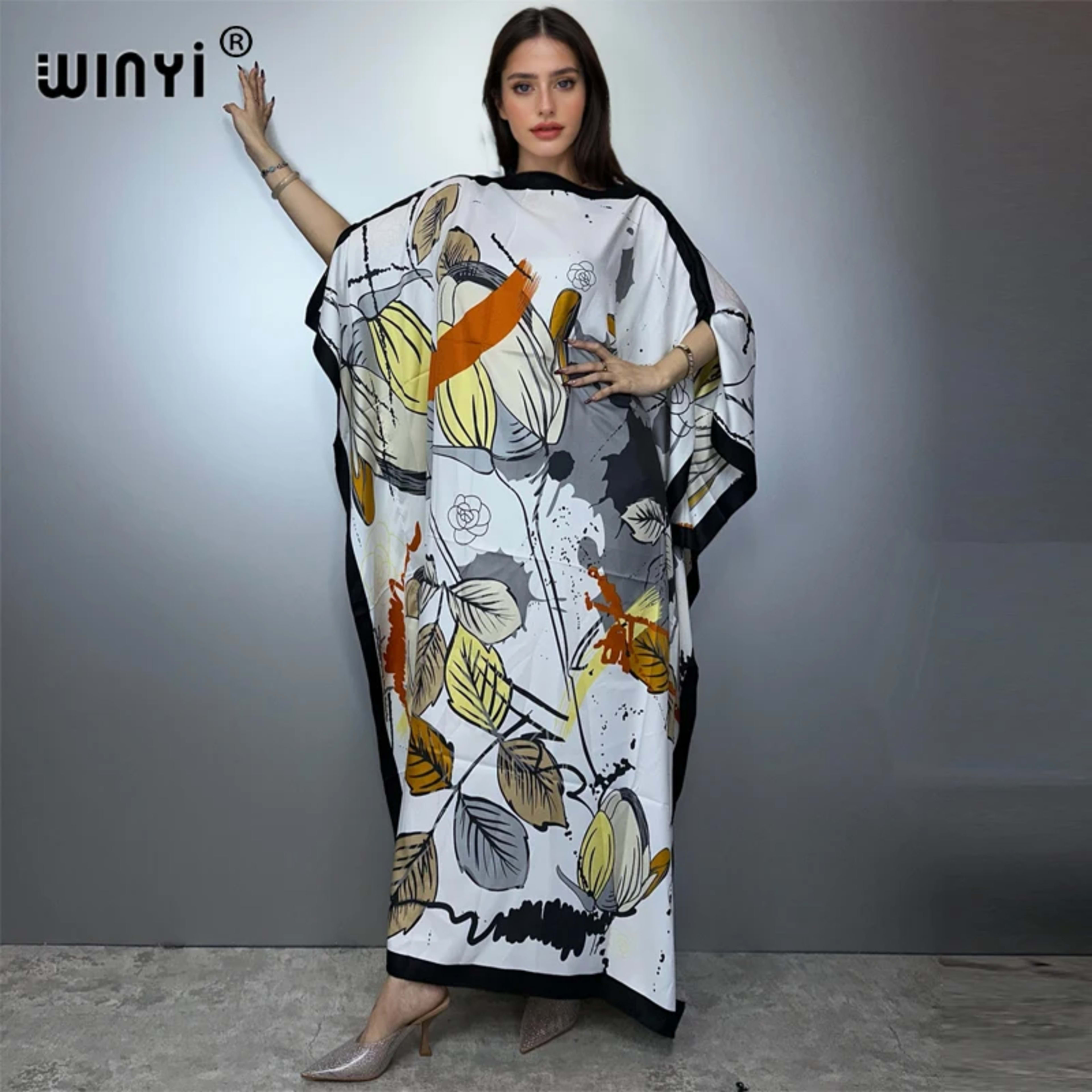 Printed Dresses For Women 2025 Fashion Design Loose Dress Batwing Maxi Long Femme Vestidos Summer Autumn Party Elegant D 11