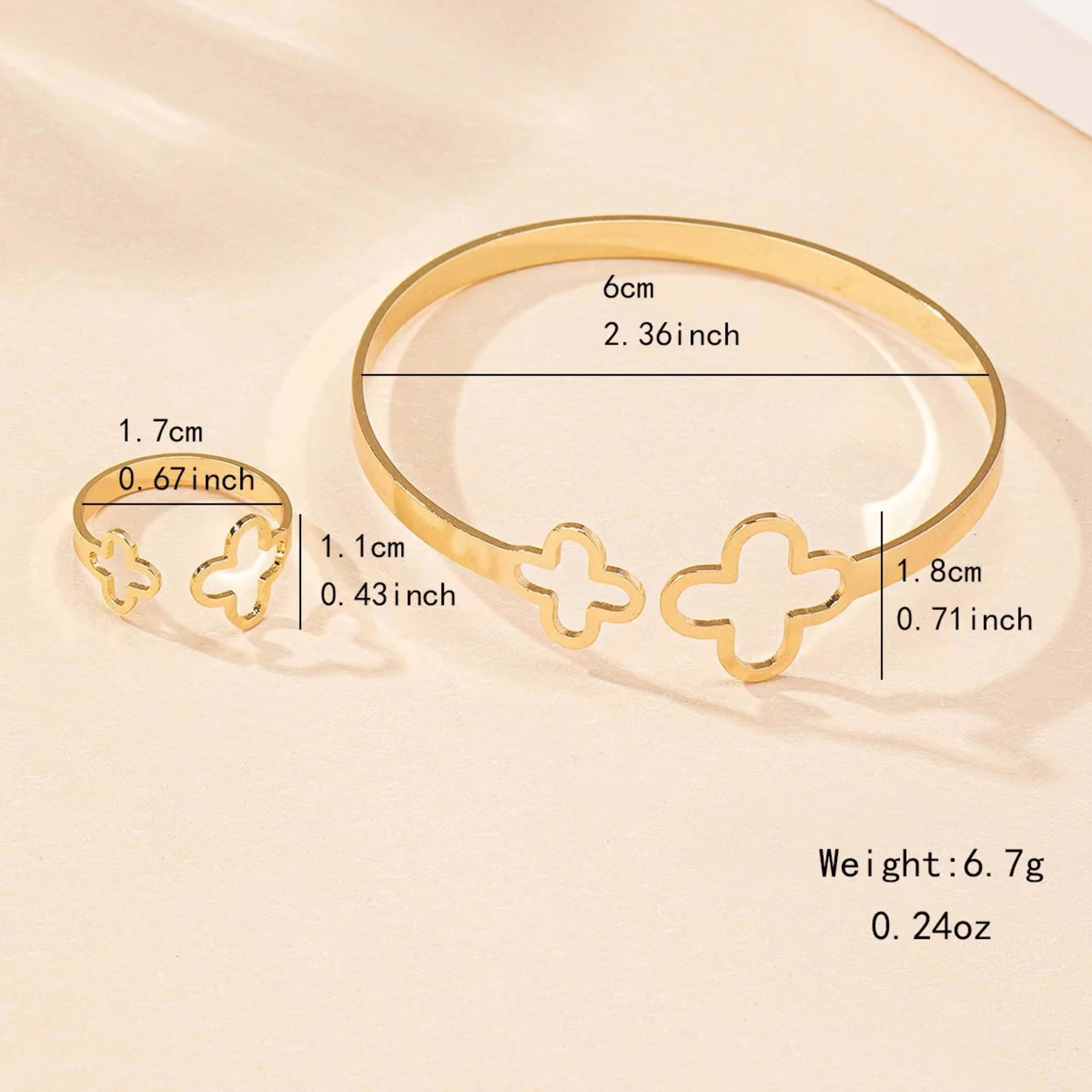 Women's Jewelry Set: Lucky Flower Bracelet and Ring, Suitable for Everyday Casual Wear and Vacation 6